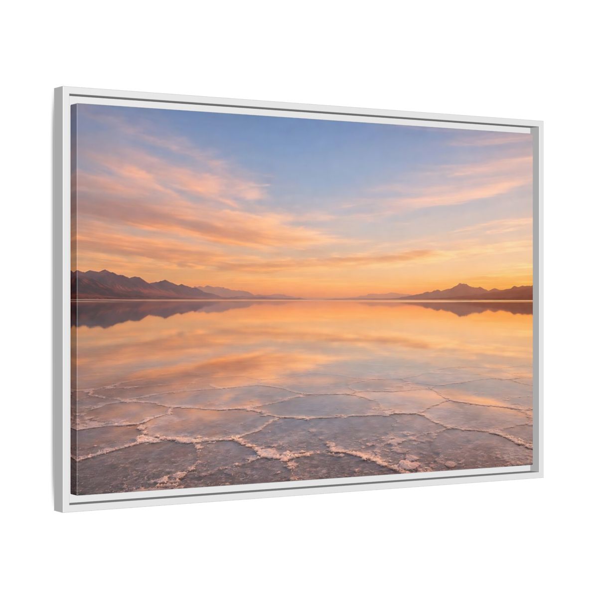 Side Mockup 9. Nature Salt Flats Orange Blue Landscape shown as stretched canvas wall art