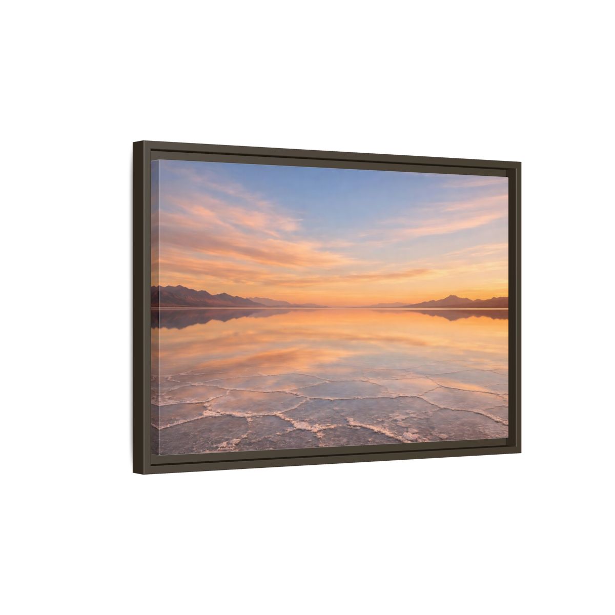 Side Mockup 2. Nature Salt Flats Orange Blue Landscape shown as stretched canvas wall art