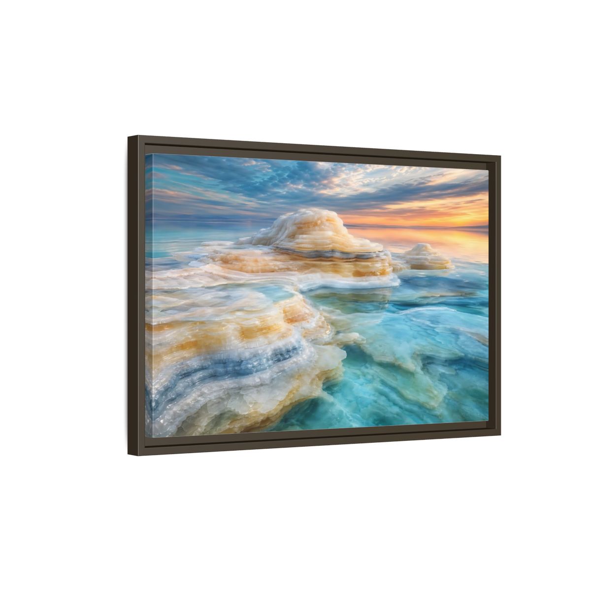 Side Mockup 2. Nature Salt Formations Coastal Salt Formations shown as stretched canvas wall art