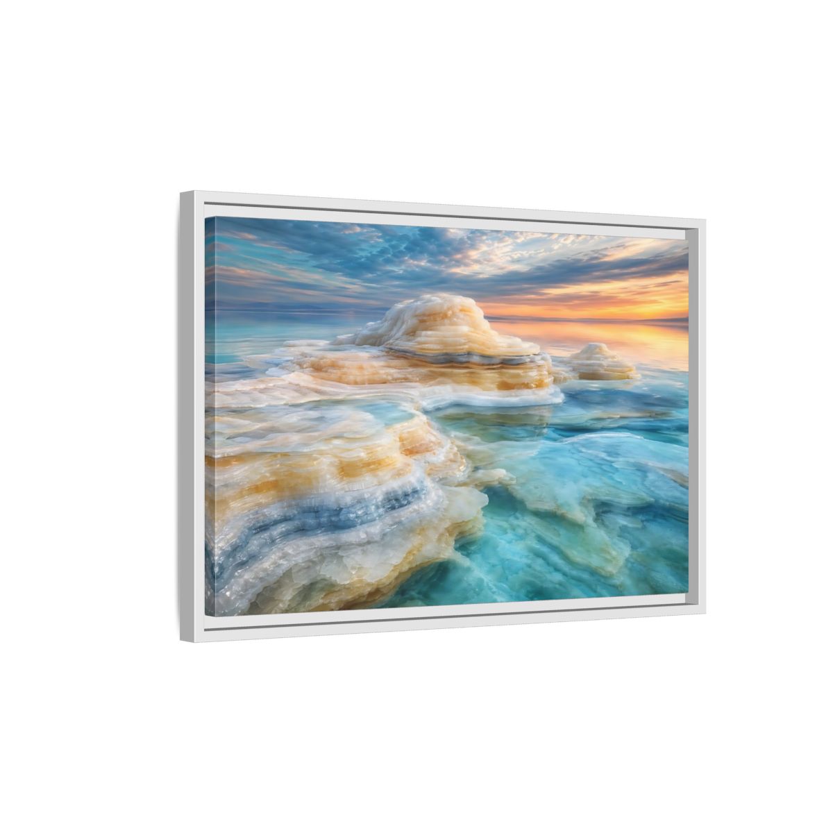 Side Mockup 1. Nature Salt Formations Coastal Salt Formations shown as stretched canvas wall art
