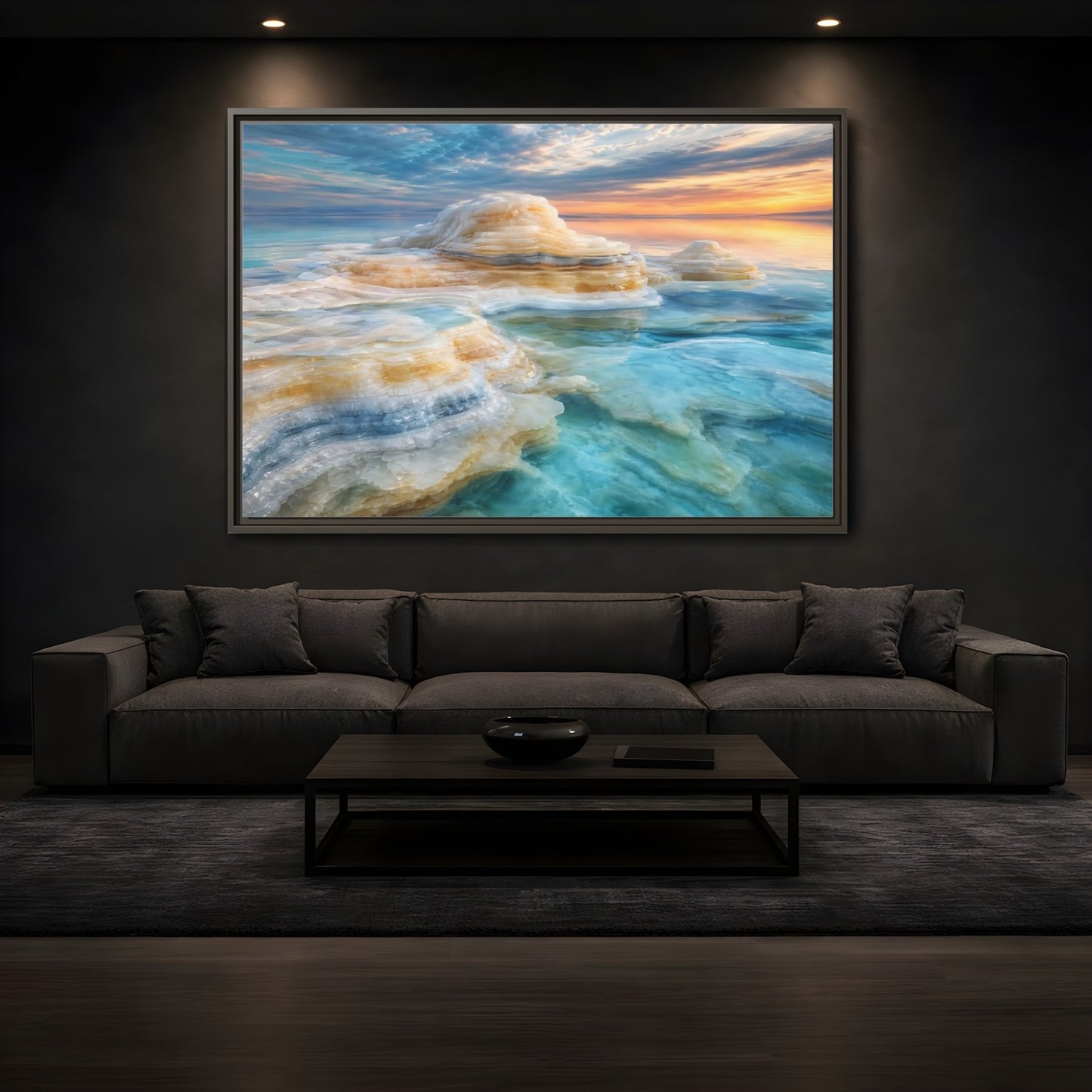 Mockup 3. Nature Salt Formations Coastal Salt Formations shown as stretched canvas wall art