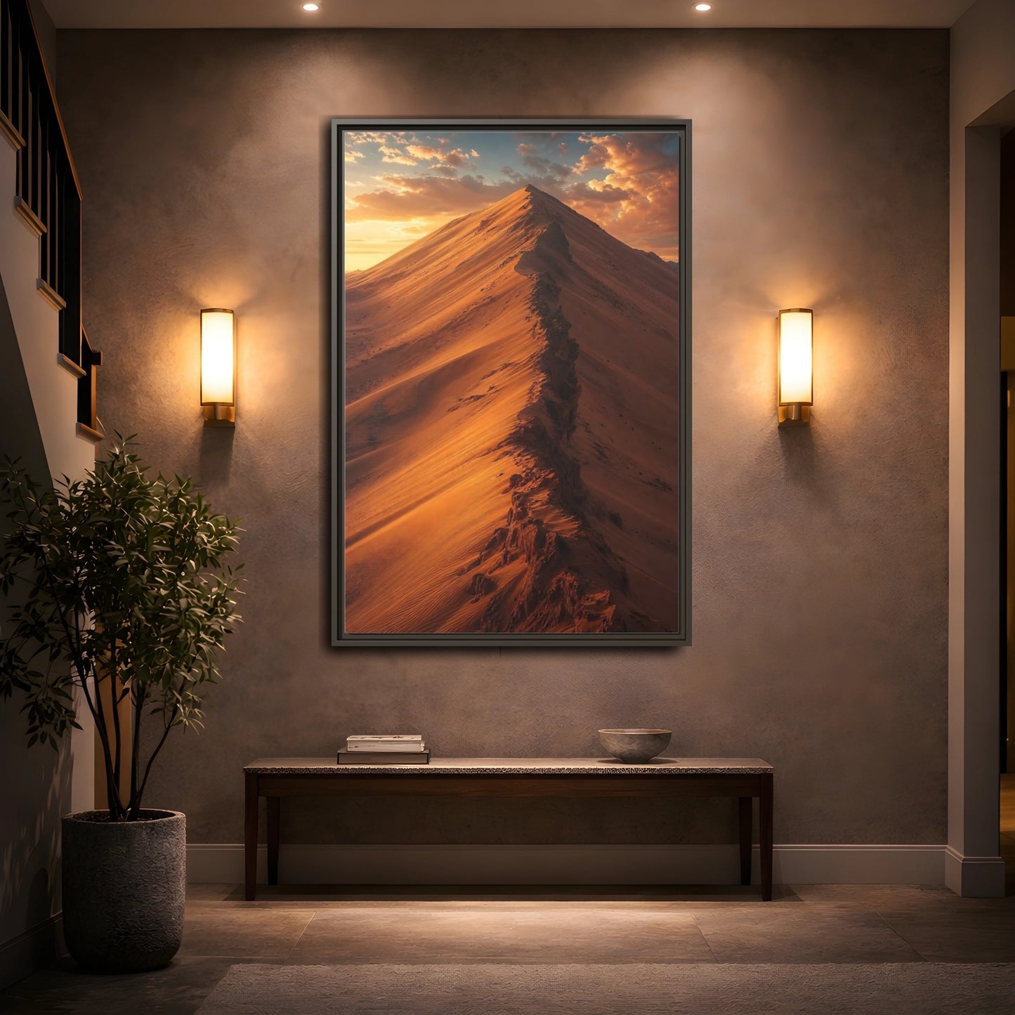 Nature Sand Dune Golden Framed Canvas Wall Art - Living Room Decor, Above Couch shown as canvas wall art