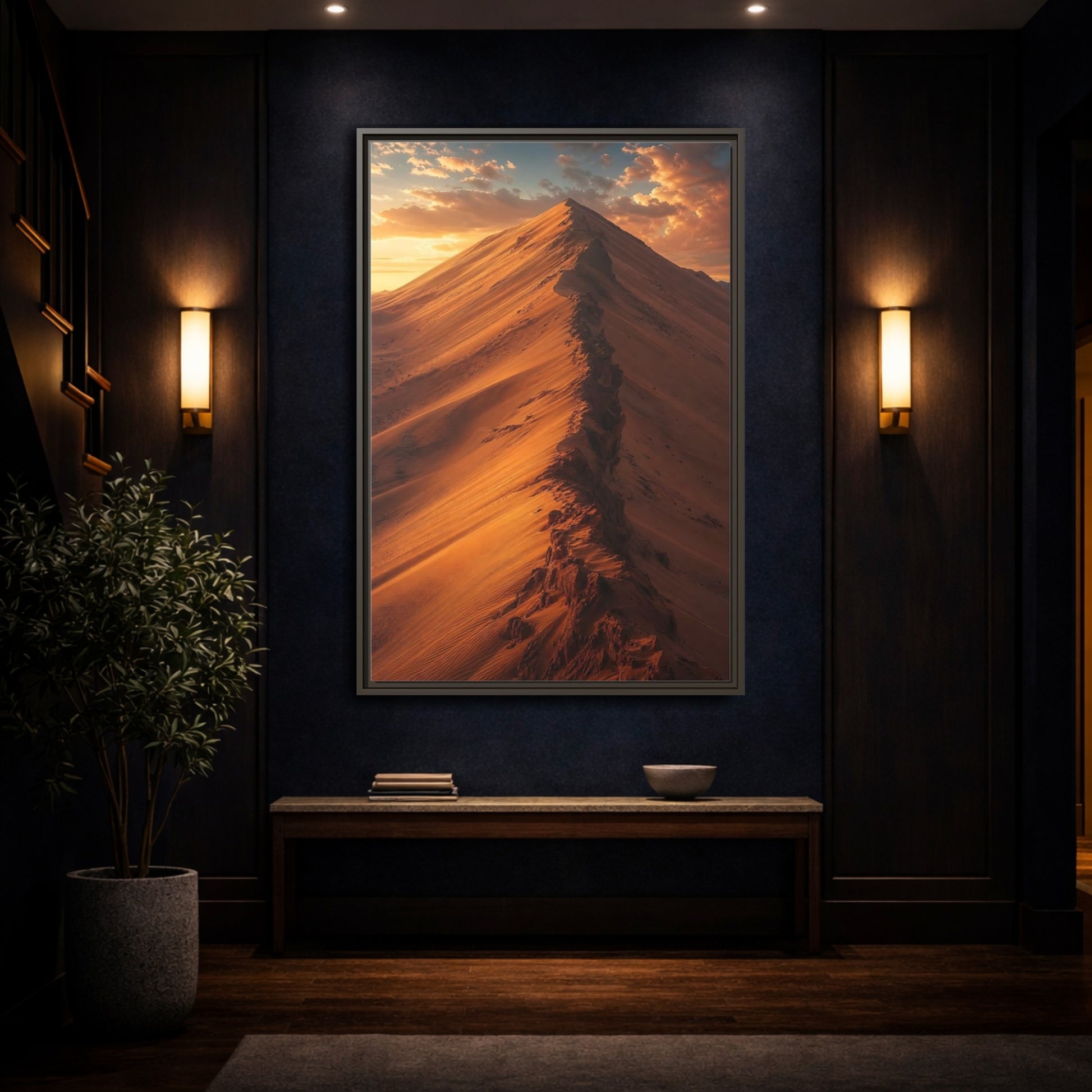 Nature Sand Dune Golden Framed Canvas Wall Art - Living Room Decor, Above Couch shown as canvas wall art