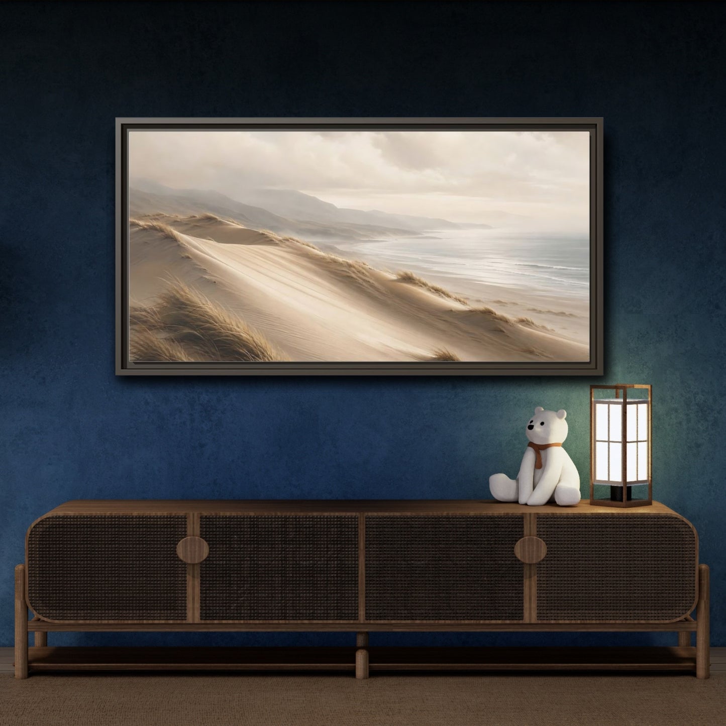 Mockup 4. Nature Sand Dunes Beige Coastal Dunes shown as stretched canvas wall art