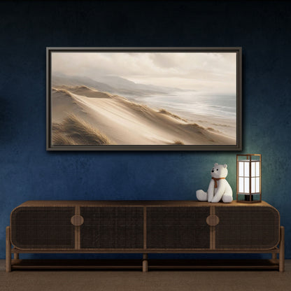 Mockup 4. Nature Sand Dunes Beige Coastal Dunes shown as stretched canvas wall art