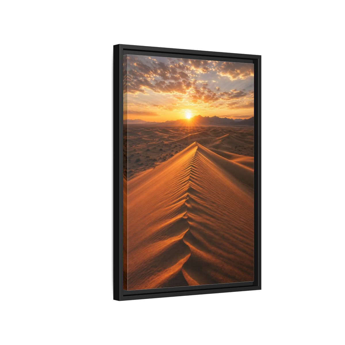 Side Mockup 3. Nature Sand Dunes Desert Sunset Orange shown as stretched canvas wall art