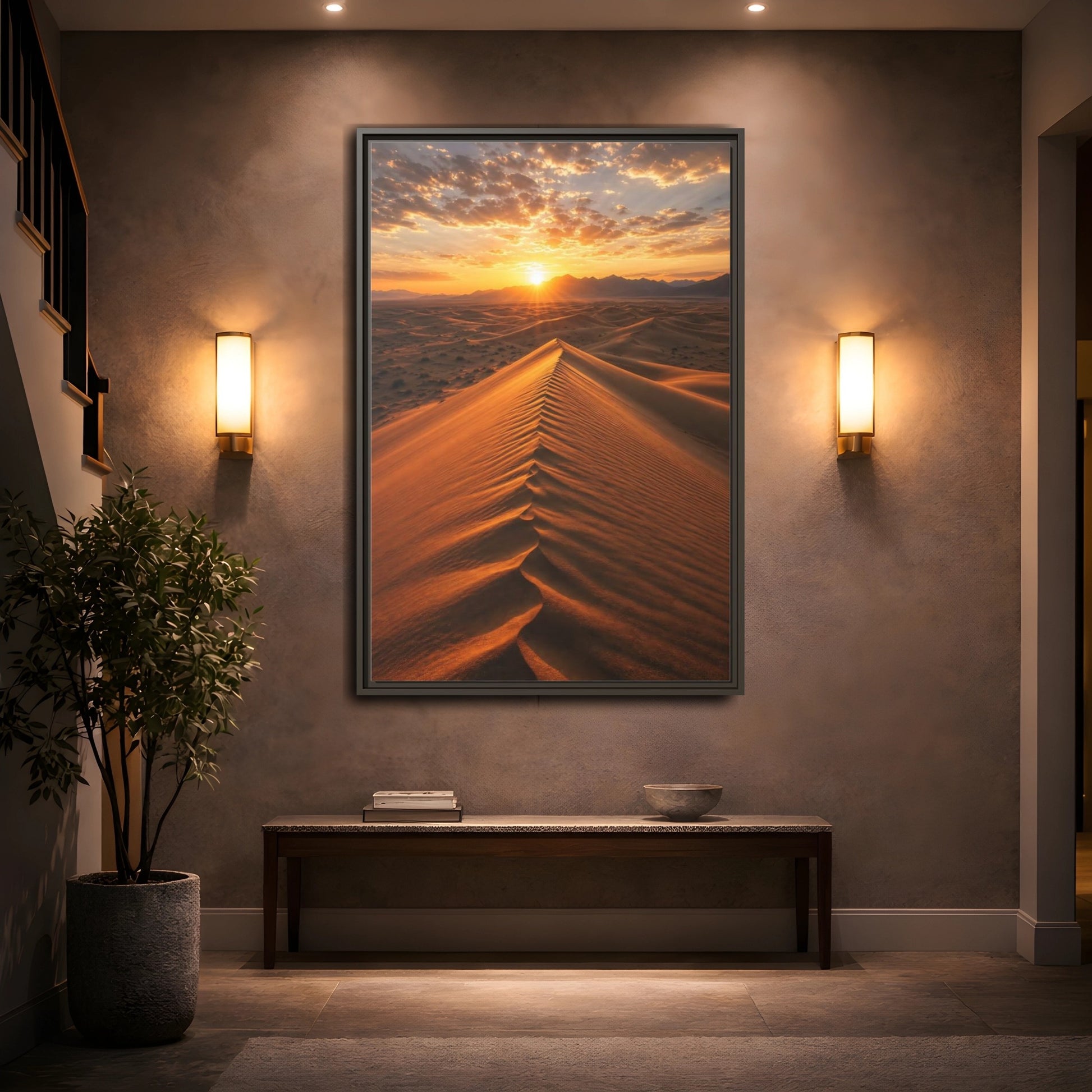 Mockup 2. Nature Sand Dunes Desert Sunset Orange shown as stretched canvas wall art