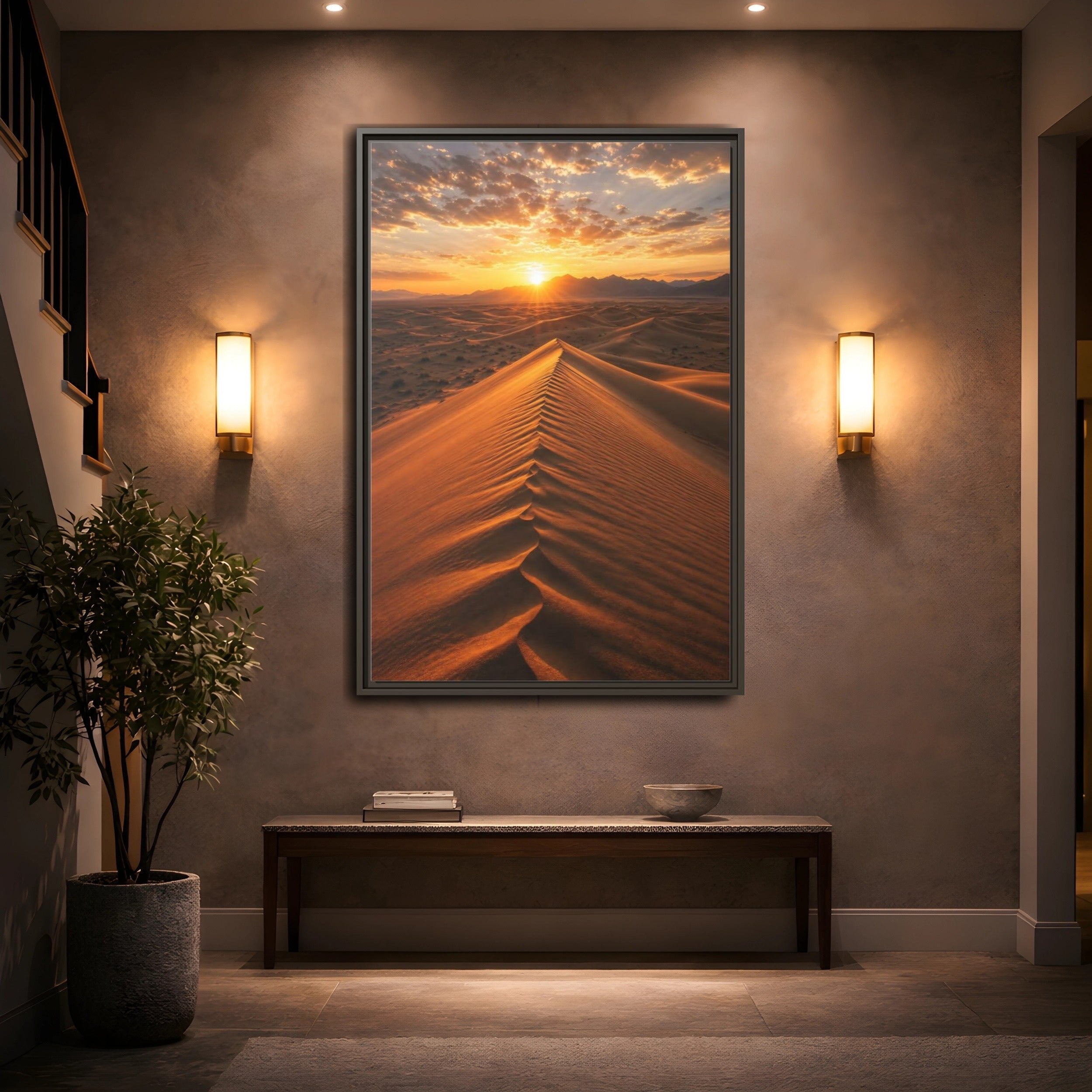 Mockup 2. Nature Sand Dunes Desert Sunset Orange shown as stretched canvas wall art