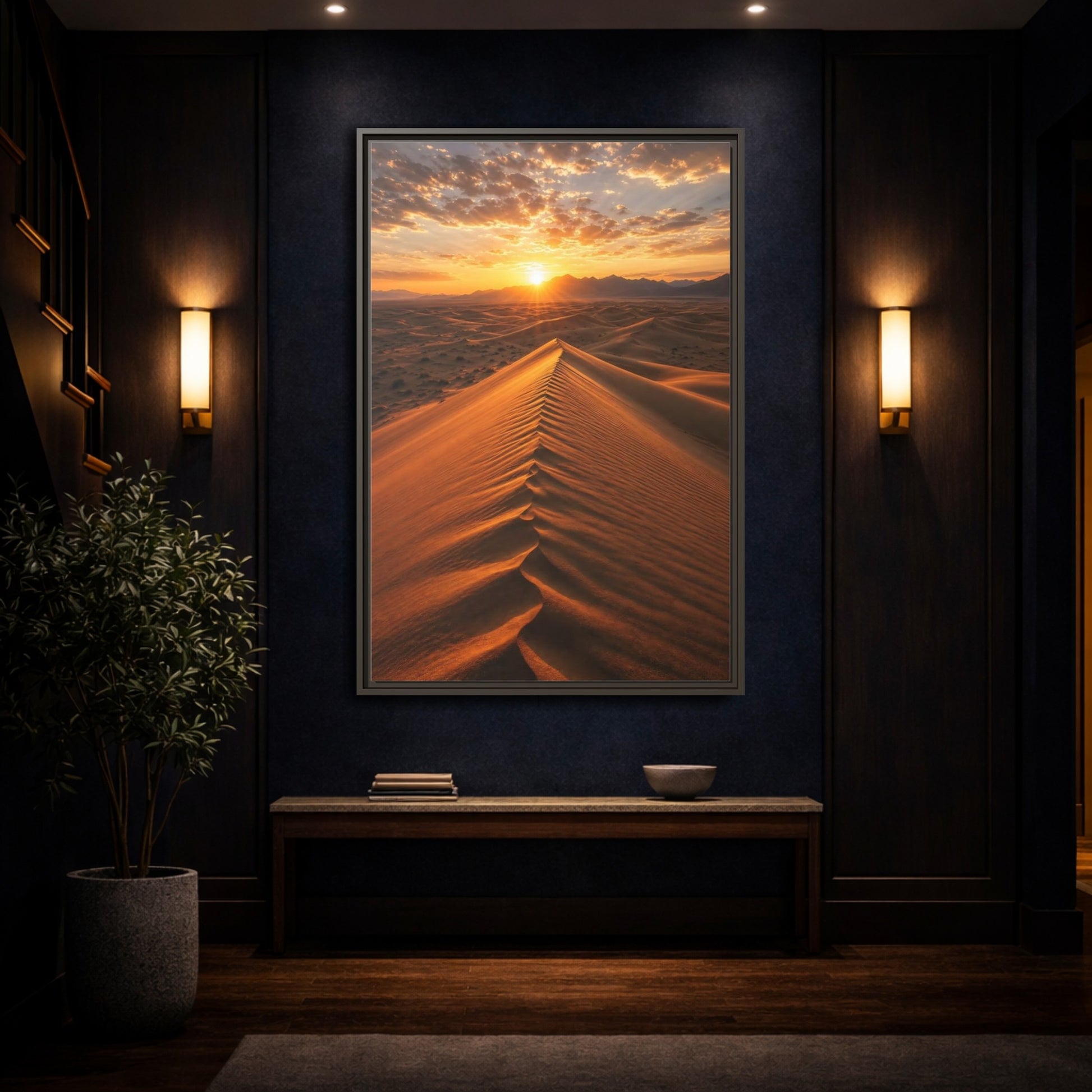 Mockup 4. Nature Sand Dunes Desert Sunset Orange shown as stretched canvas wall art