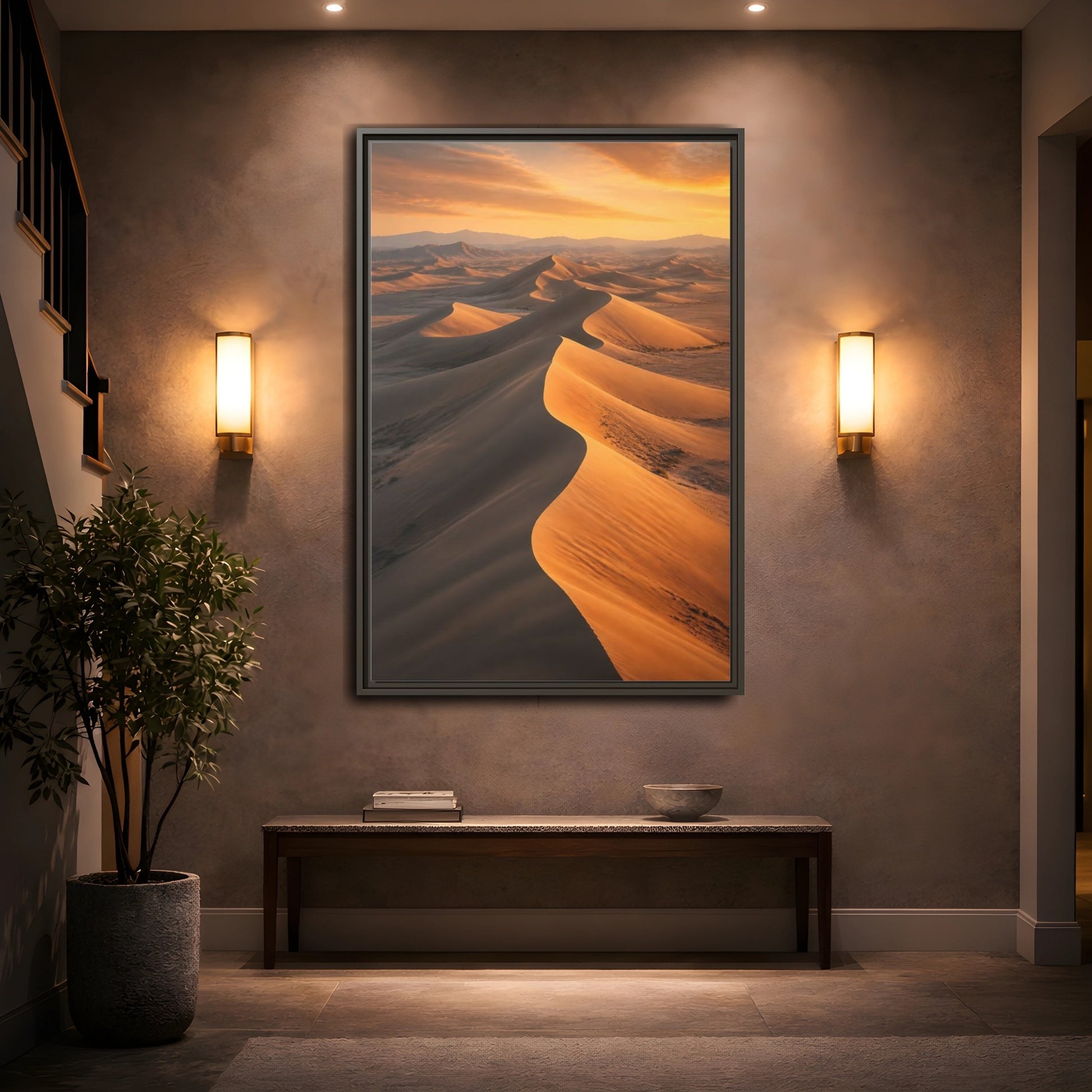 Mockup 2. Nature Sand Dunes Golden Desert shown as stretched canvas wall art