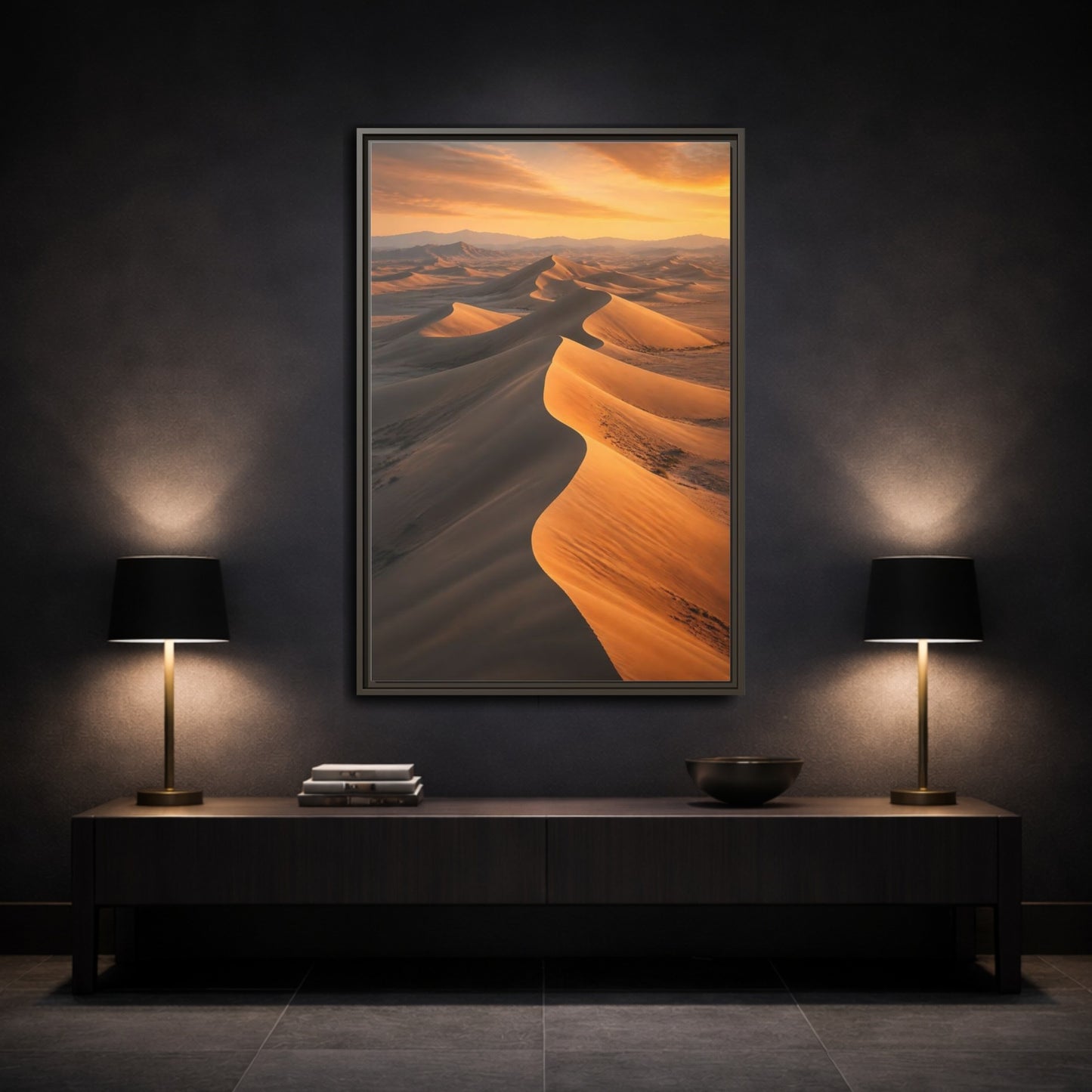 Mockup 3. Nature Sand Dunes Golden Desert shown as stretched canvas wall art