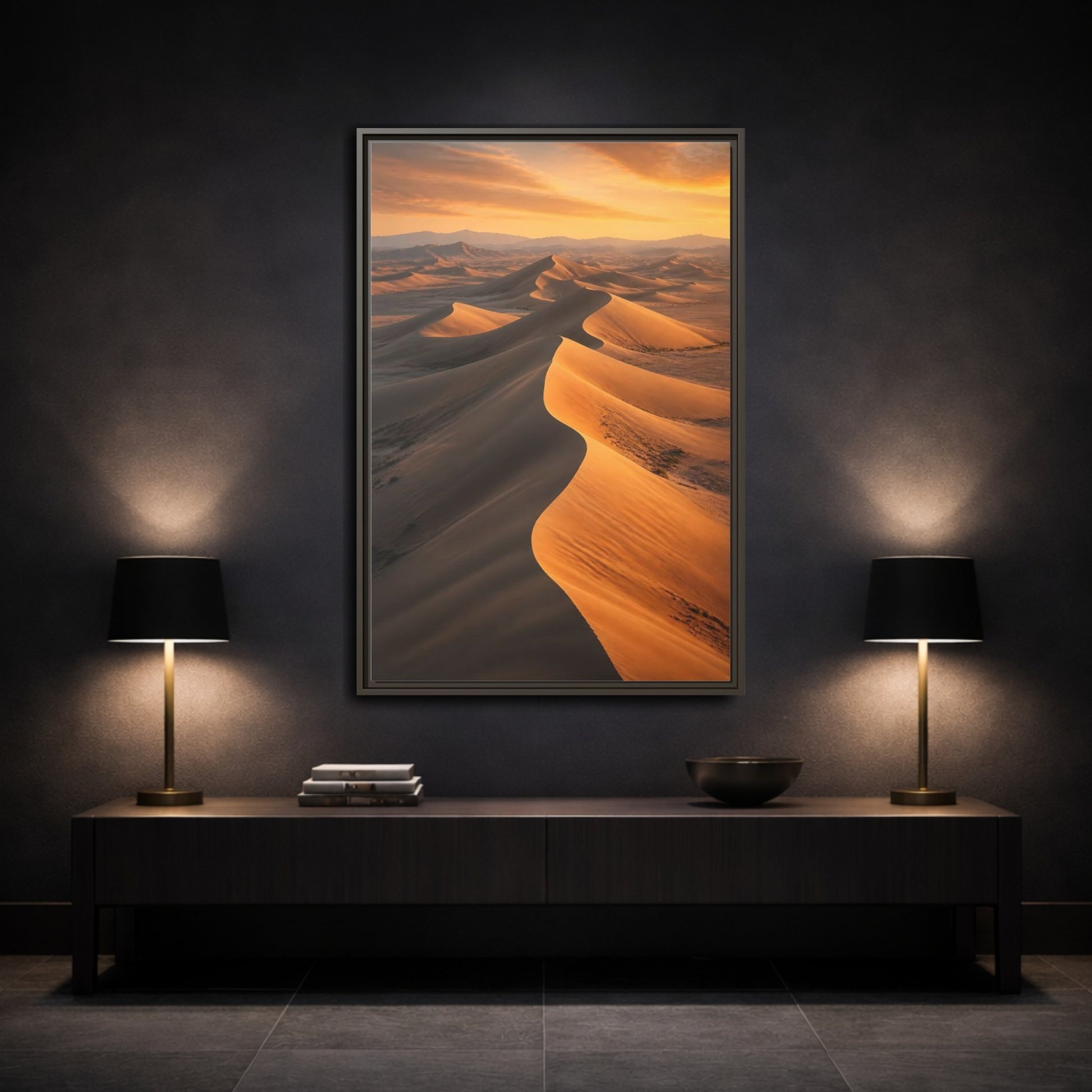 Mockup 3. Nature Sand Dunes Golden Desert shown as stretched canvas wall art