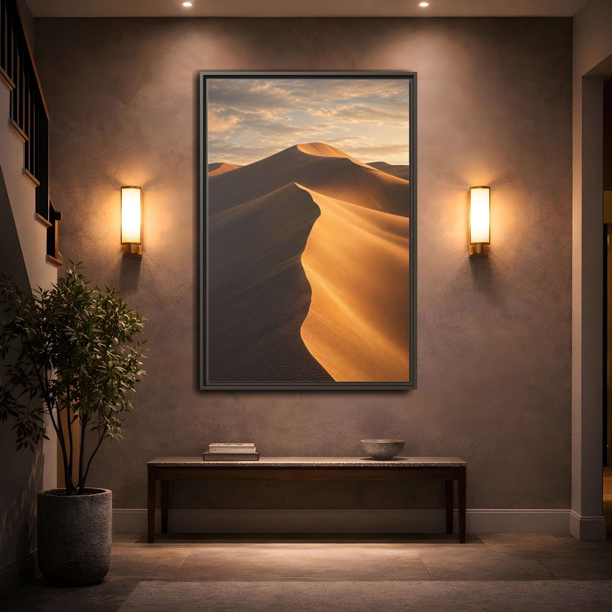 Mockup 2. Nature Sand Dunes Golden Dunes shown as stretched canvas wall art