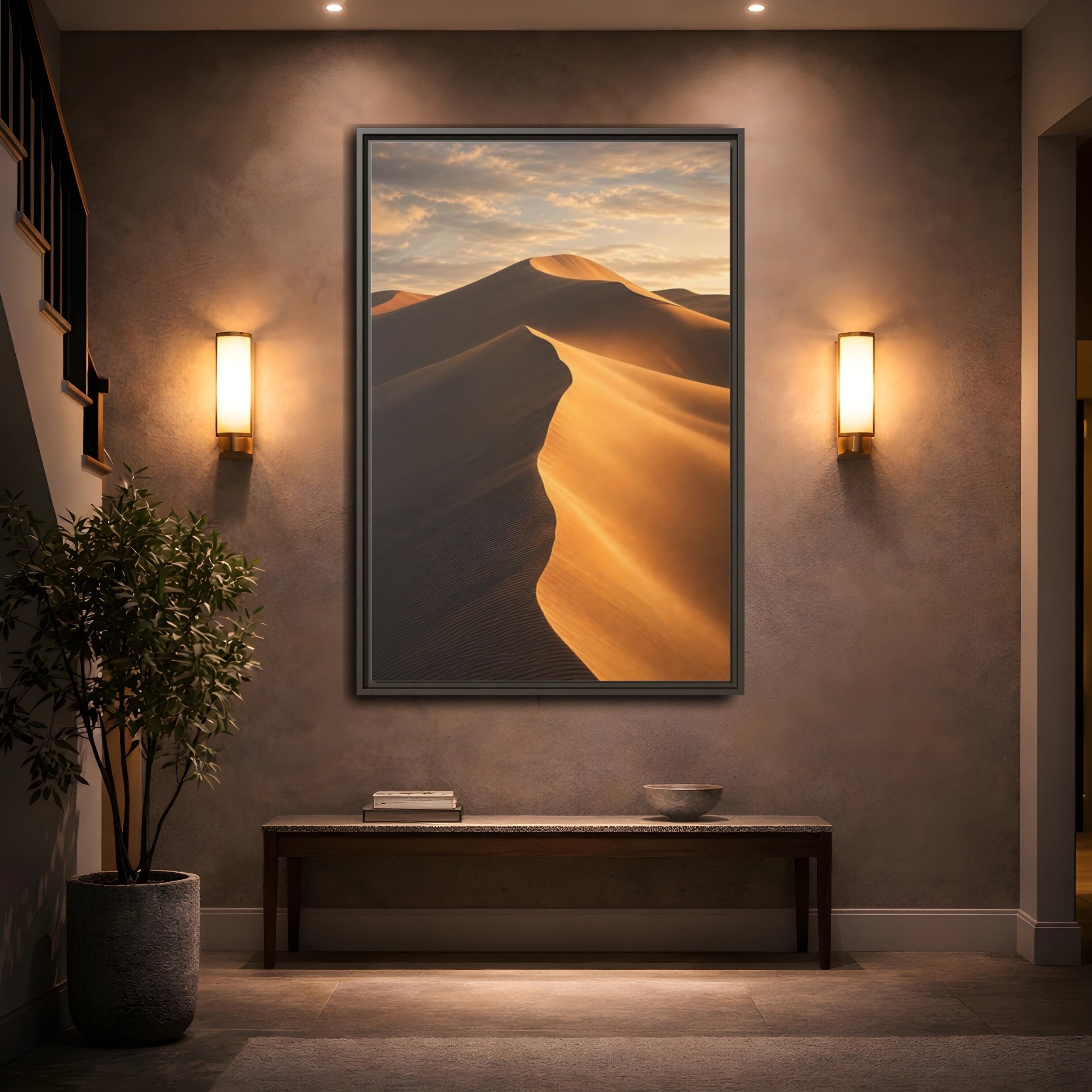 Mockup 2. Nature Sand Dunes Golden Dunes shown as stretched canvas wall art