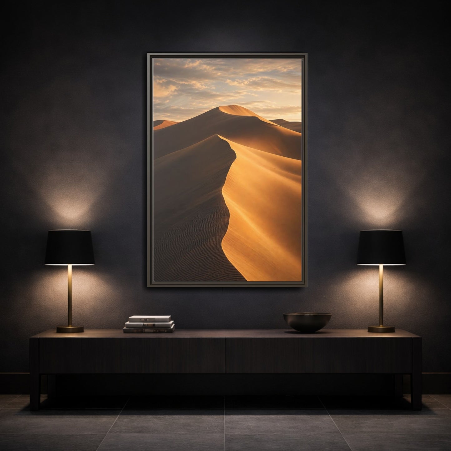 Mockup 3. Nature Sand Dunes Golden Dunes shown as stretched canvas wall art