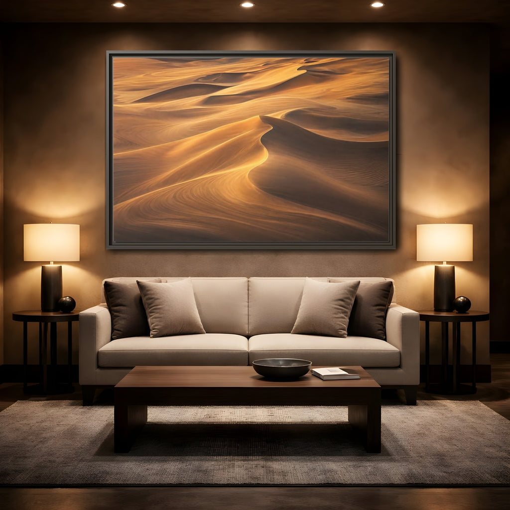 Mockup 2. Nature Sand Dunes Golden Sand Dunes shown as stretched canvas wall art