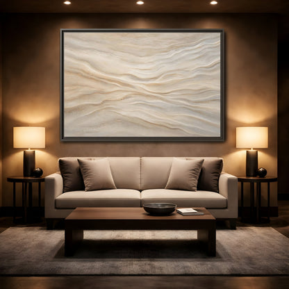 Mockup 2. Nature Sand Waves Beige Sand Waves shown as stretched canvas wall art