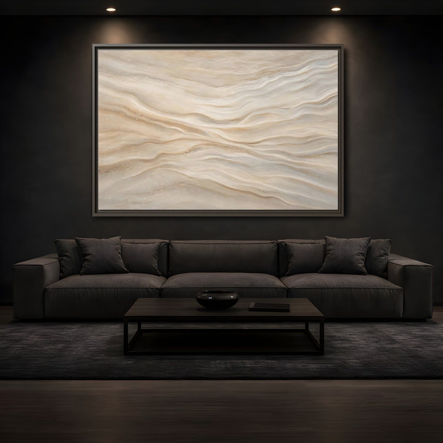 Mockup 3. Nature Sand Waves Beige Sand Waves shown as stretched canvas wall art