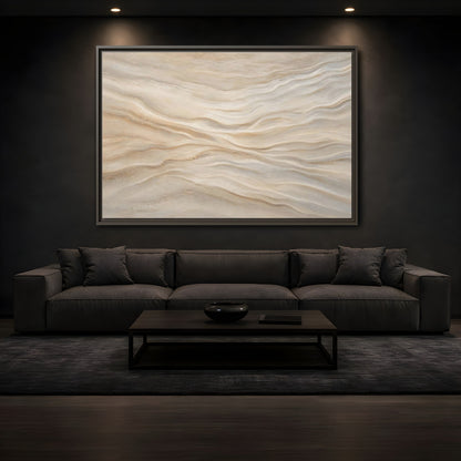 Mockup 3. Nature Sand Waves Beige Sand Waves shown as stretched canvas wall art