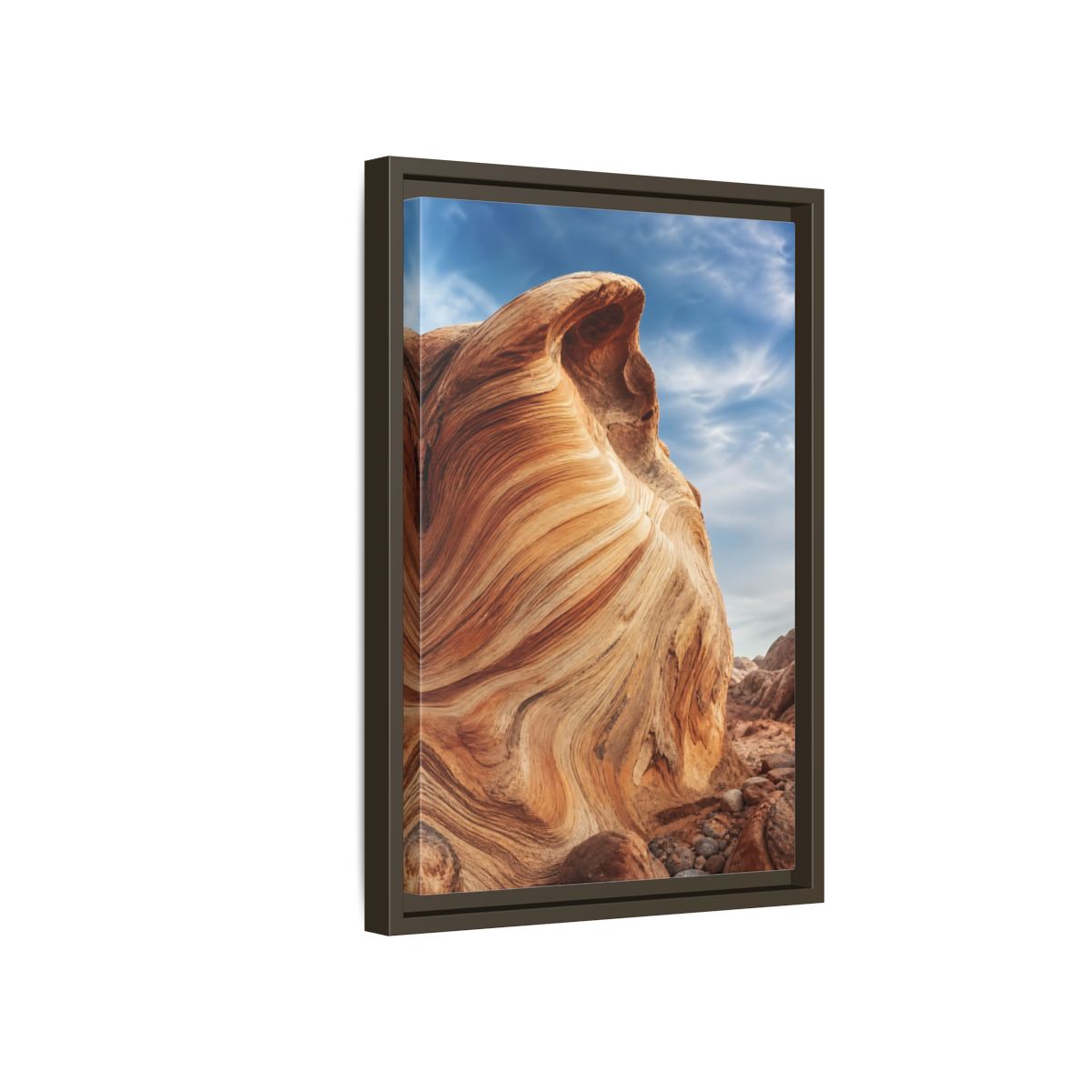 Side Mockup 5. Nature Sandstone Waves Sandstone Desert shown as stretched canvas wall art