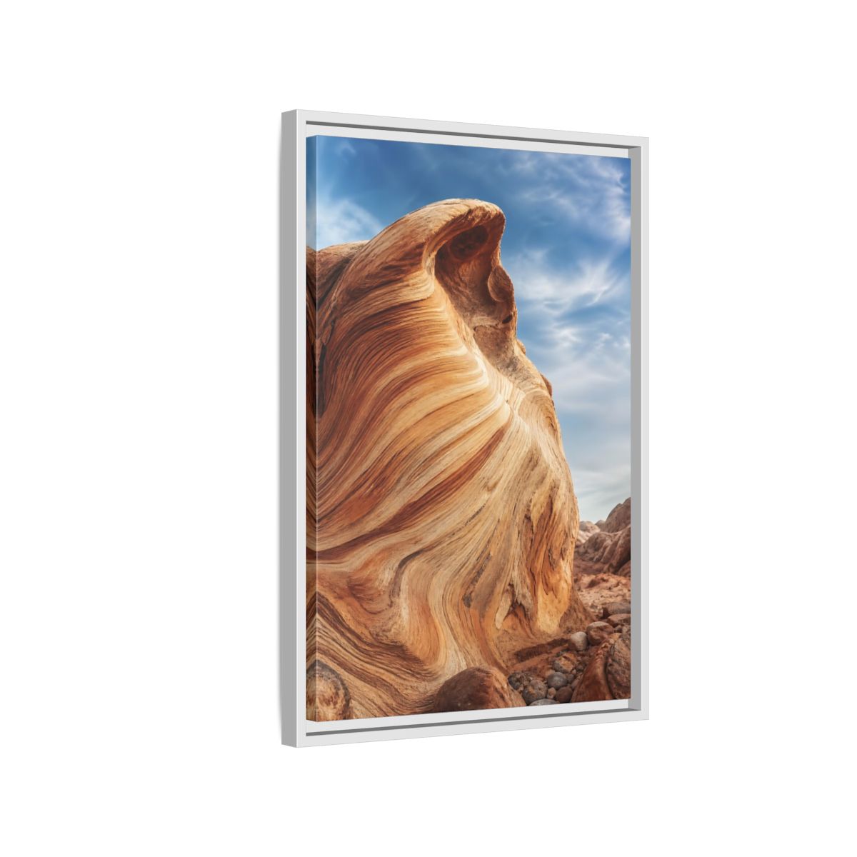 Side Mockup 1. Nature Sandstone Waves Sandstone Desert shown as stretched canvas wall art