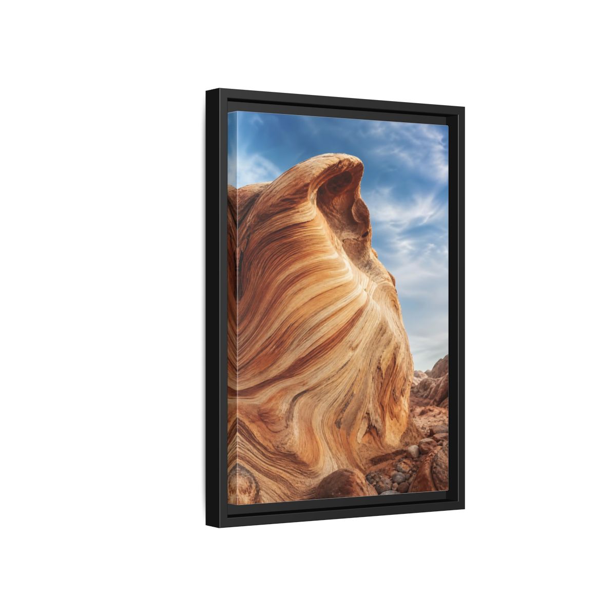 Side Mockup 6. Nature Sandstone Waves Sandstone Desert shown as stretched canvas wall art