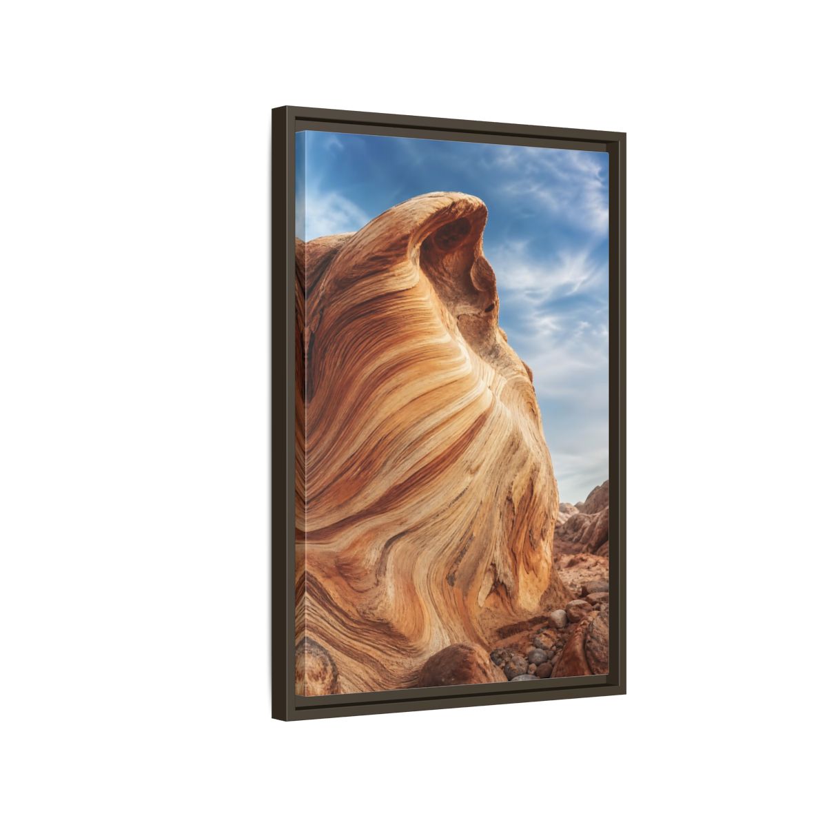 Side Mockup 2. Nature Sandstone Waves Sandstone Desert shown as stretched canvas wall art