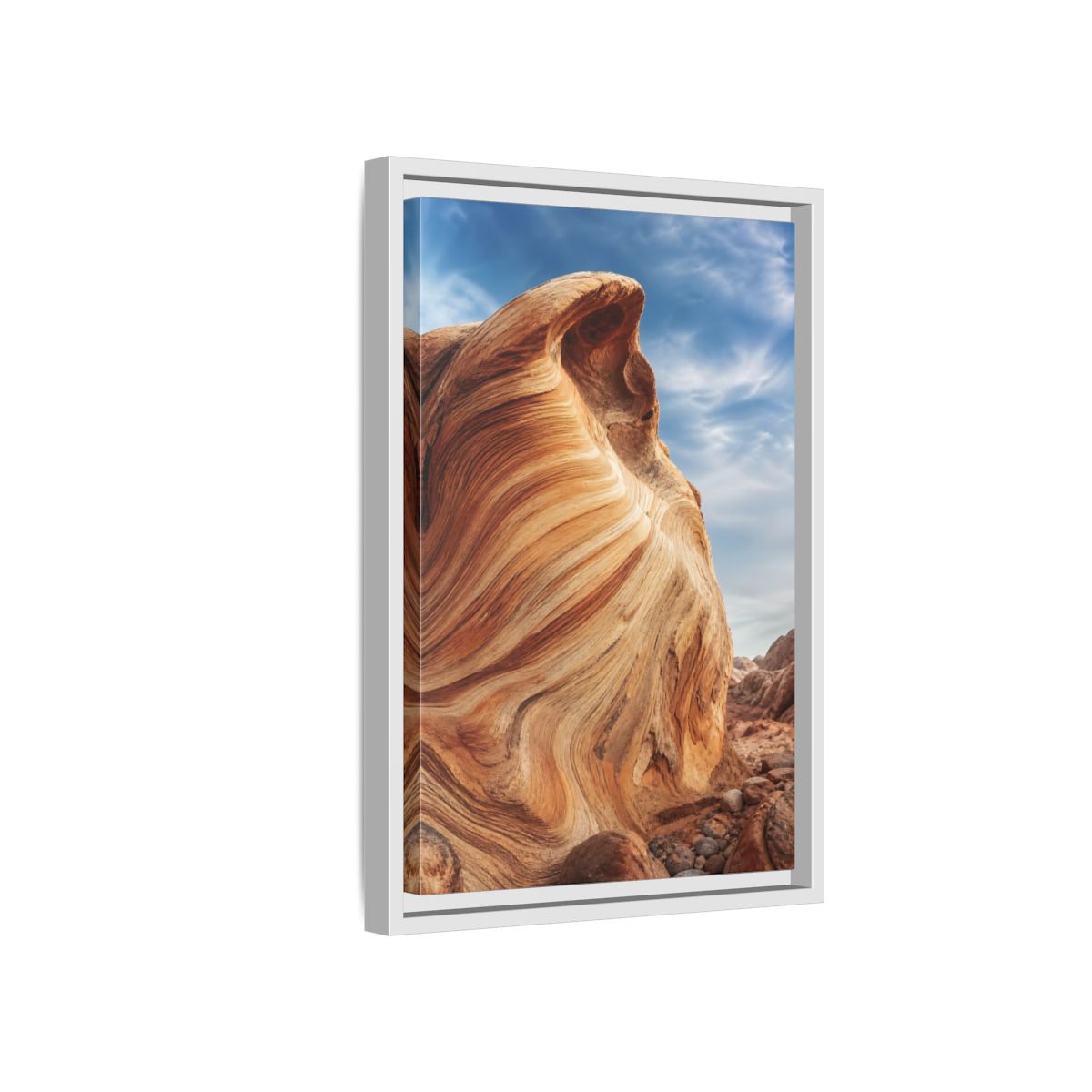 Side Mockup 4. Nature Sandstone Waves Sandstone Desert shown as stretched canvas wall art