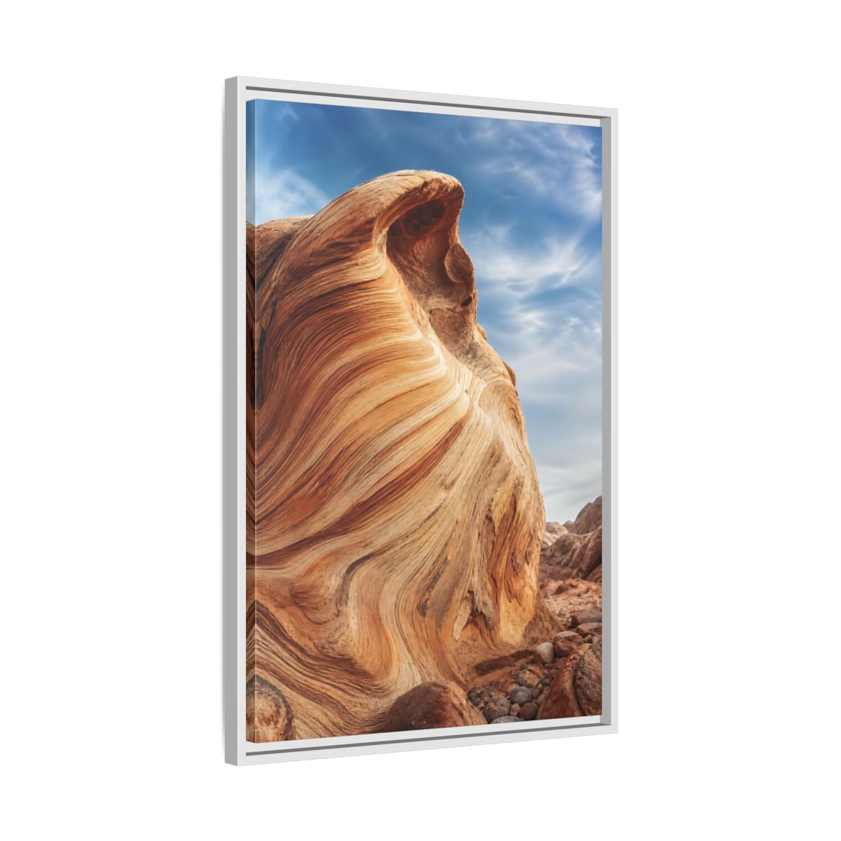 Side Mockup 10. Nature Sandstone Waves Sandstone Desert shown as stretched canvas wall art