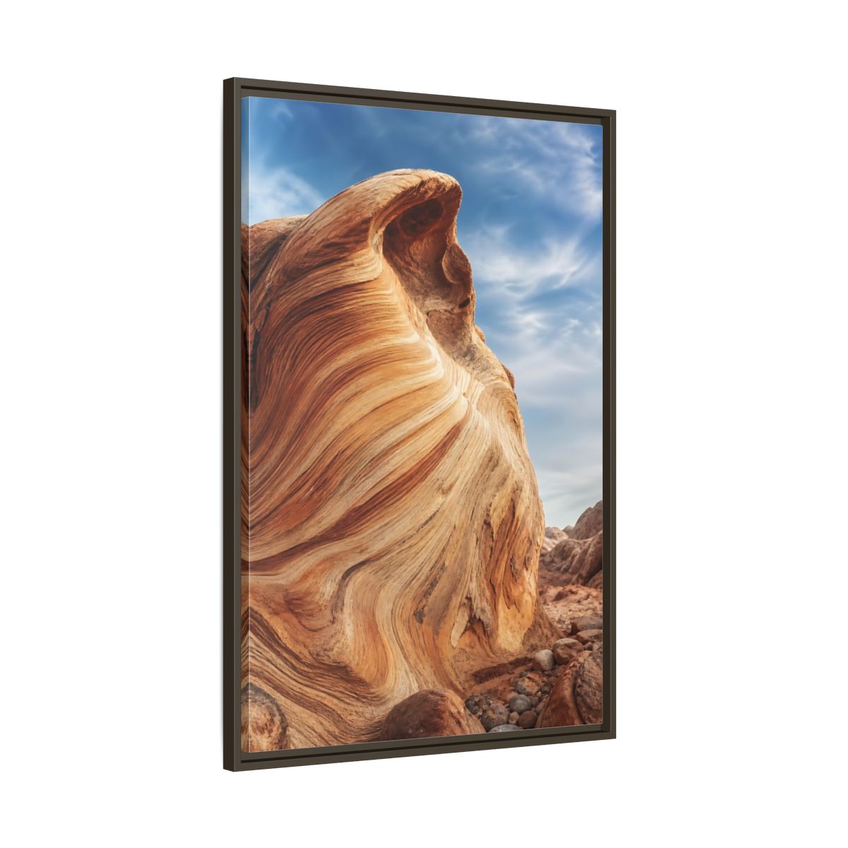 Main Mockup. Nature Sandstone Waves Sandstone Desert shown as stretched canvas wall art