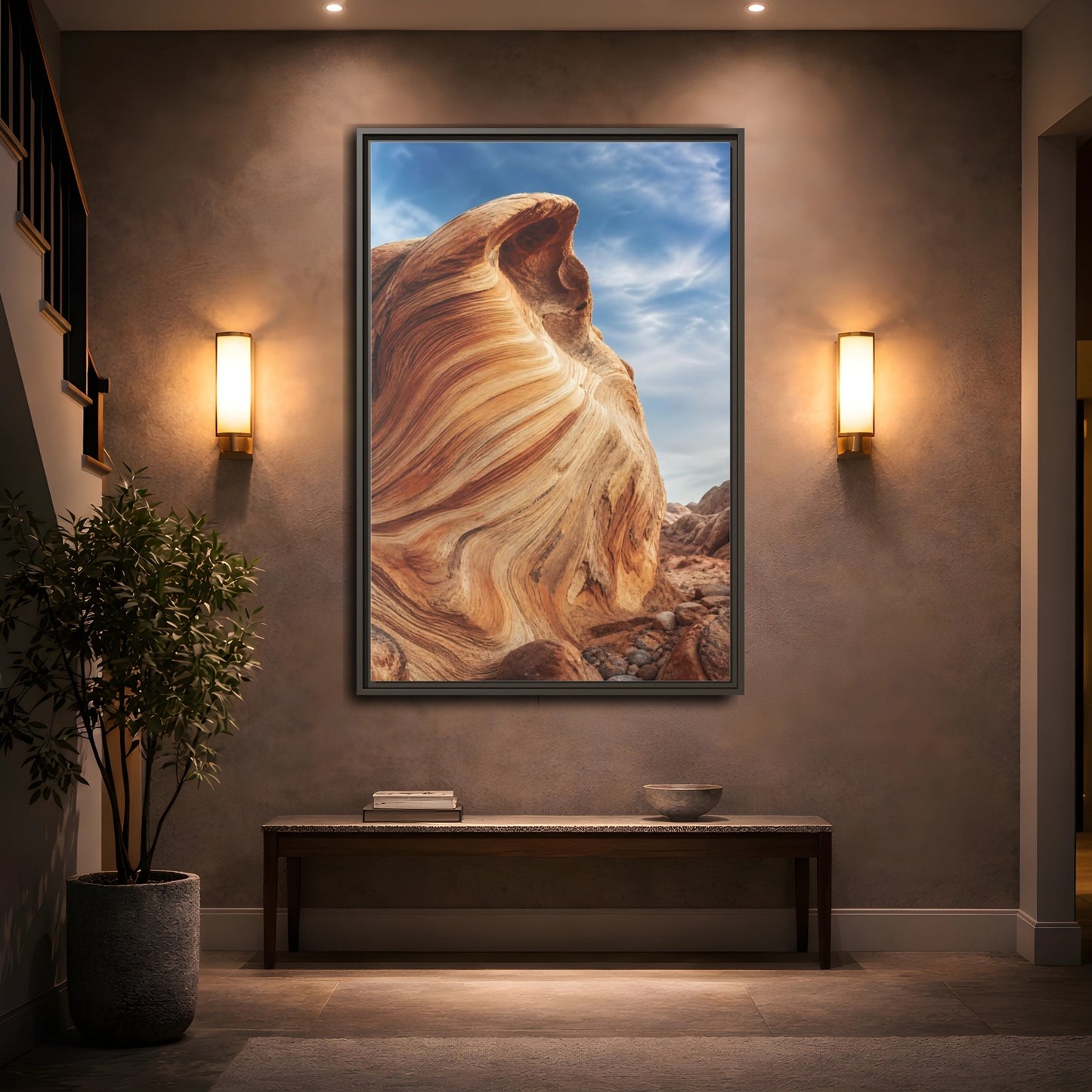 Mockup 2. Nature Sandstone Waves Sandstone Desert shown as stretched canvas wall art