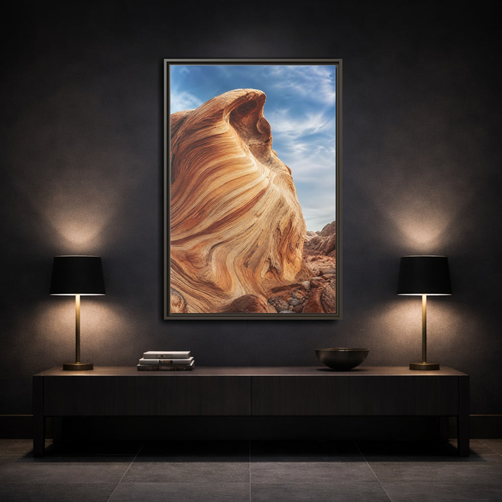 Mockup 3. Nature Sandstone Waves Sandstone Desert shown as stretched canvas wall art