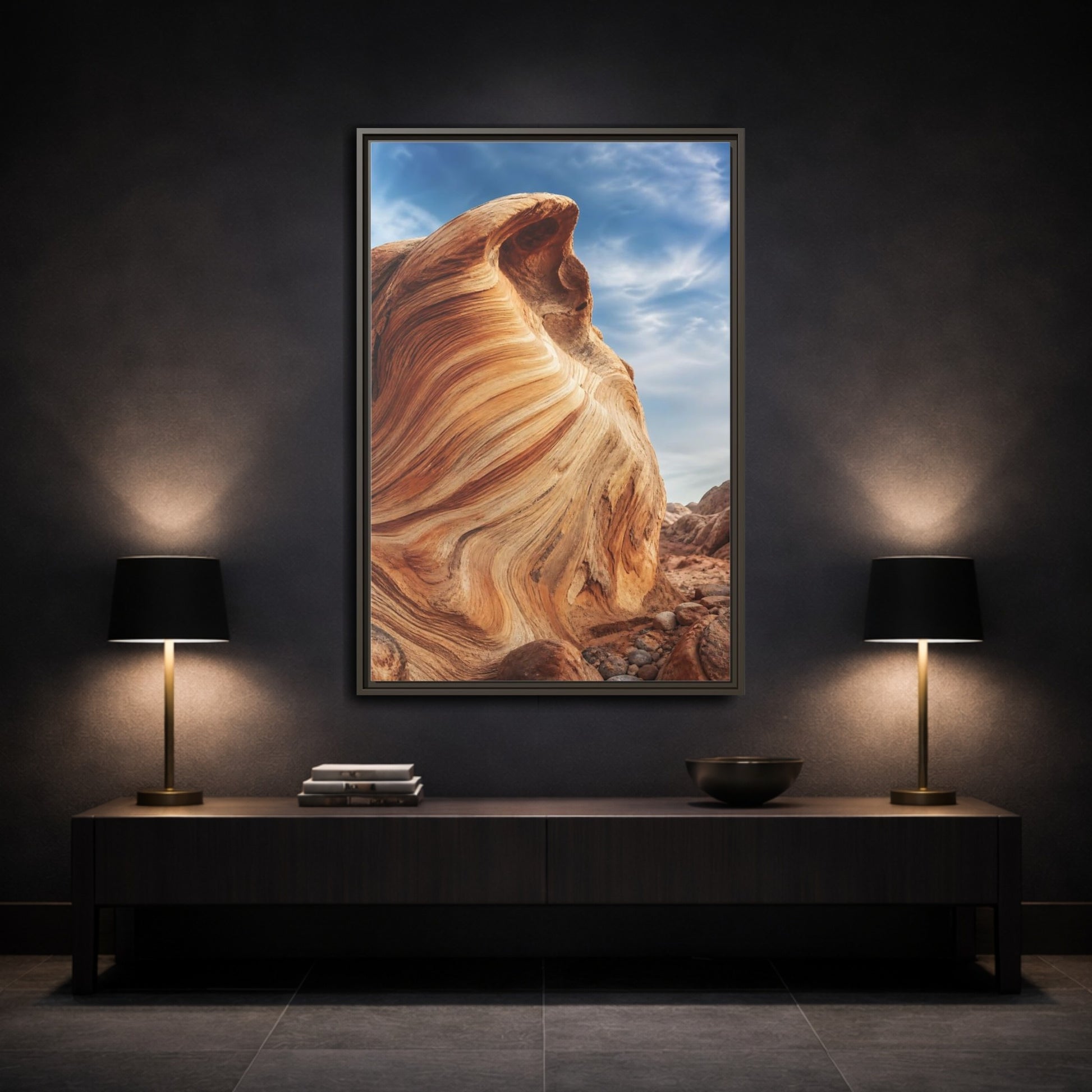 Mockup 3. Nature Sandstone Waves Sandstone Desert shown as stretched canvas wall art