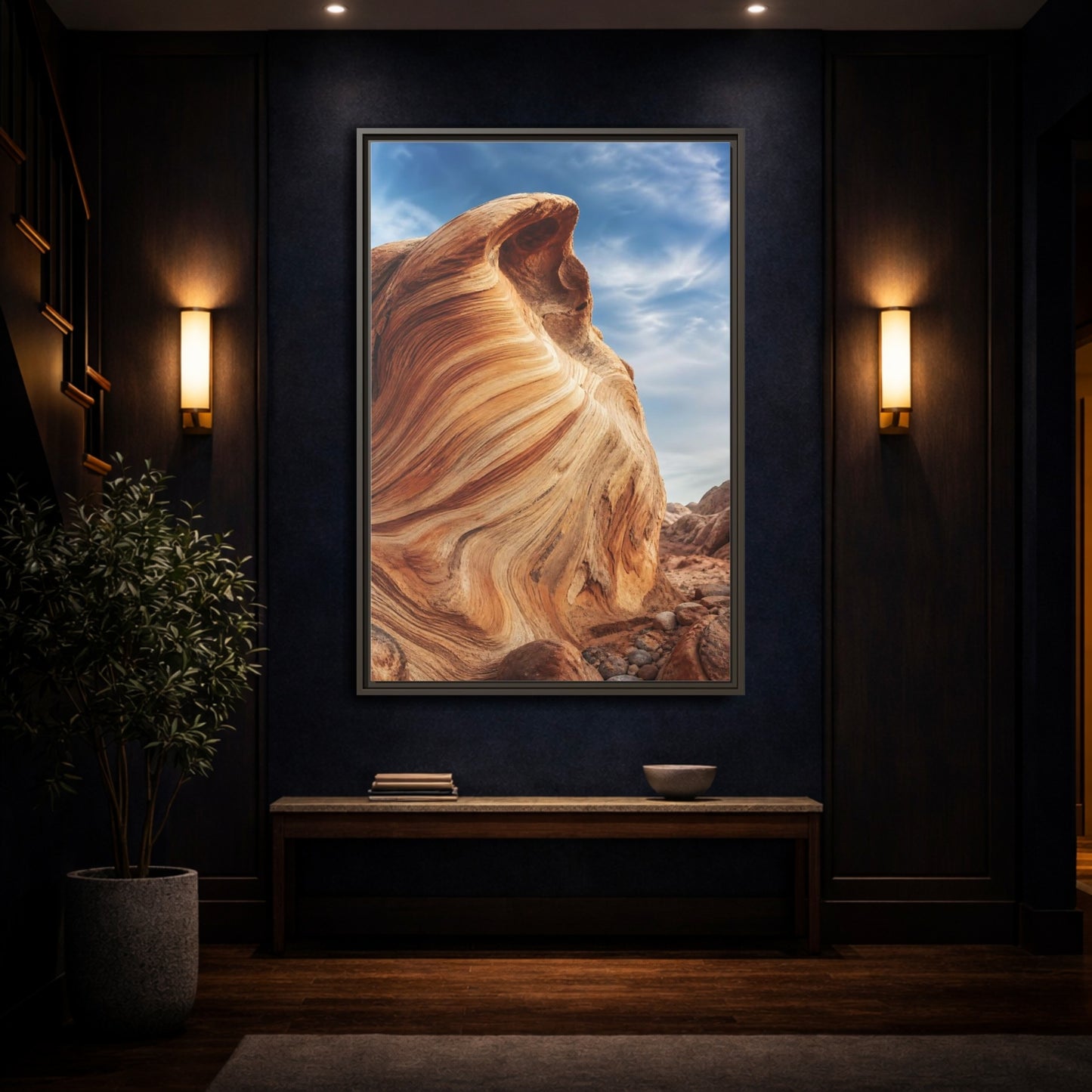 Mockup 4. Nature Sandstone Waves Sandstone Desert shown as stretched canvas wall art