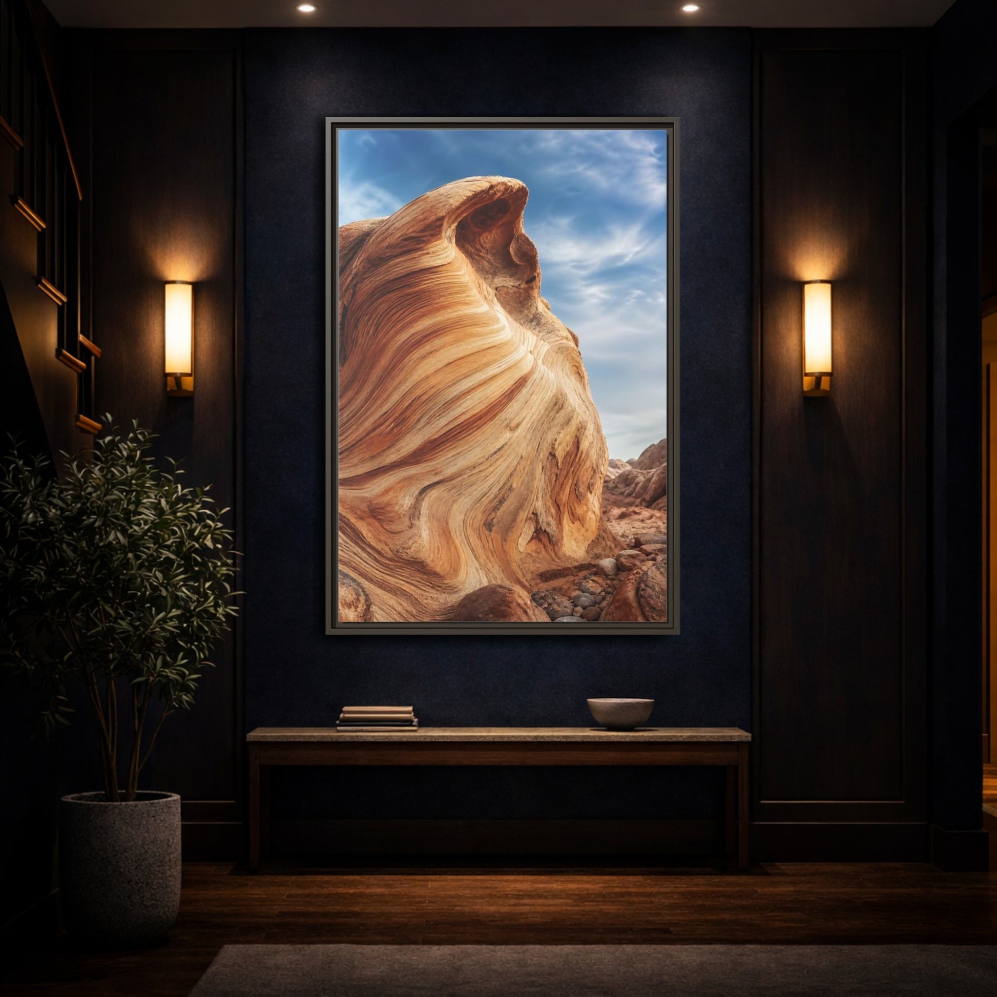 Mockup 4. Nature Sandstone Waves Sandstone Desert shown as stretched canvas wall art