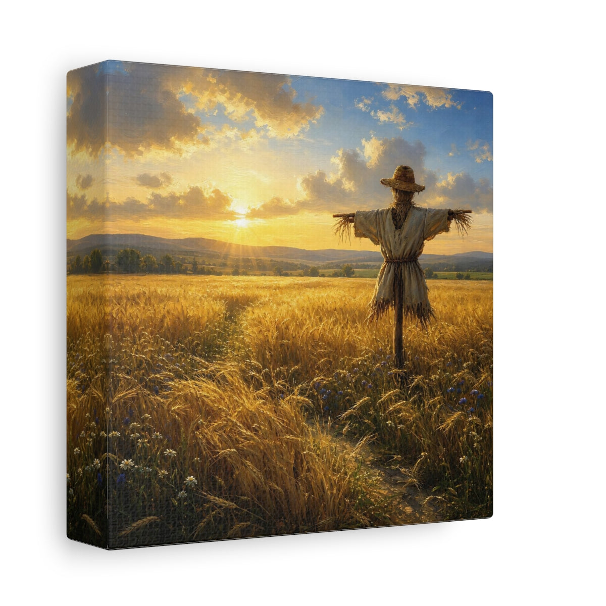 Side Mockup 2. Nature Scarecrow Golden Wheat Field shown as stretched canvas wall art