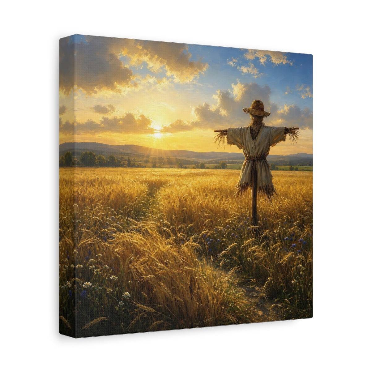 Side Mockup 9. Nature Scarecrow Golden Wheat Field shown as stretched canvas wall art