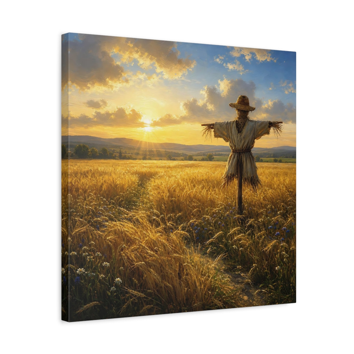 Side Mockup 5. Nature Scarecrow Golden Wheat Field shown as stretched canvas wall art