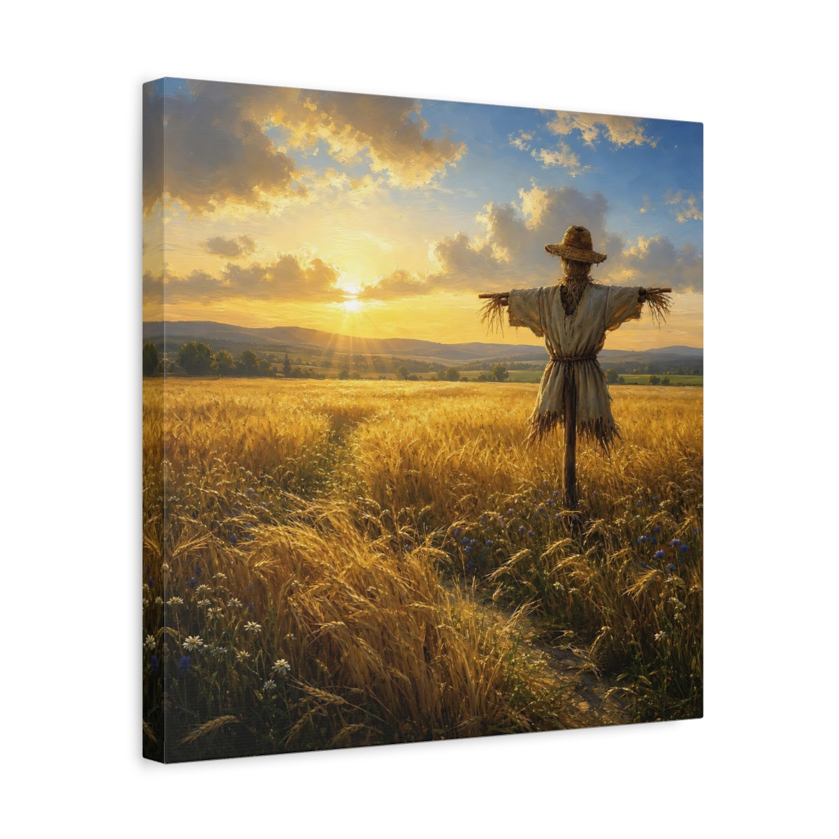 Side Mockup 6. Nature Scarecrow Golden Wheat Field shown as stretched canvas wall art