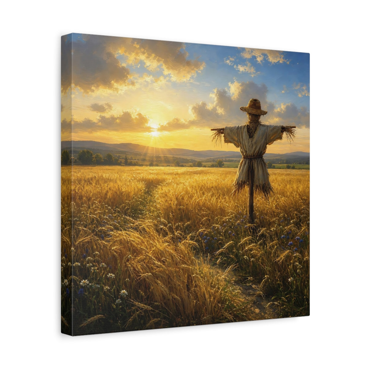 Side Mockup 7. Nature Scarecrow Golden Wheat Field shown as stretched canvas wall art