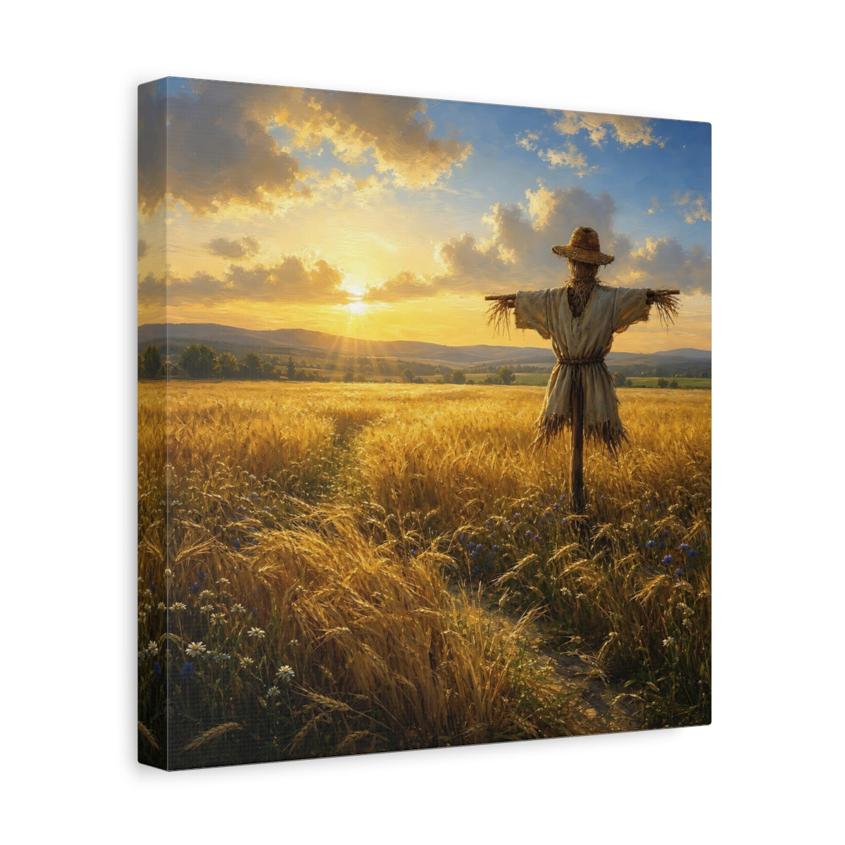 Side Mockup 8. Nature Scarecrow Golden Wheat Field shown as stretched canvas wall art