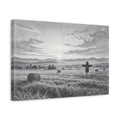 Side Mockup 4. Nature Scarecrow Monochrome Landscape shown as stretched canvas wall art