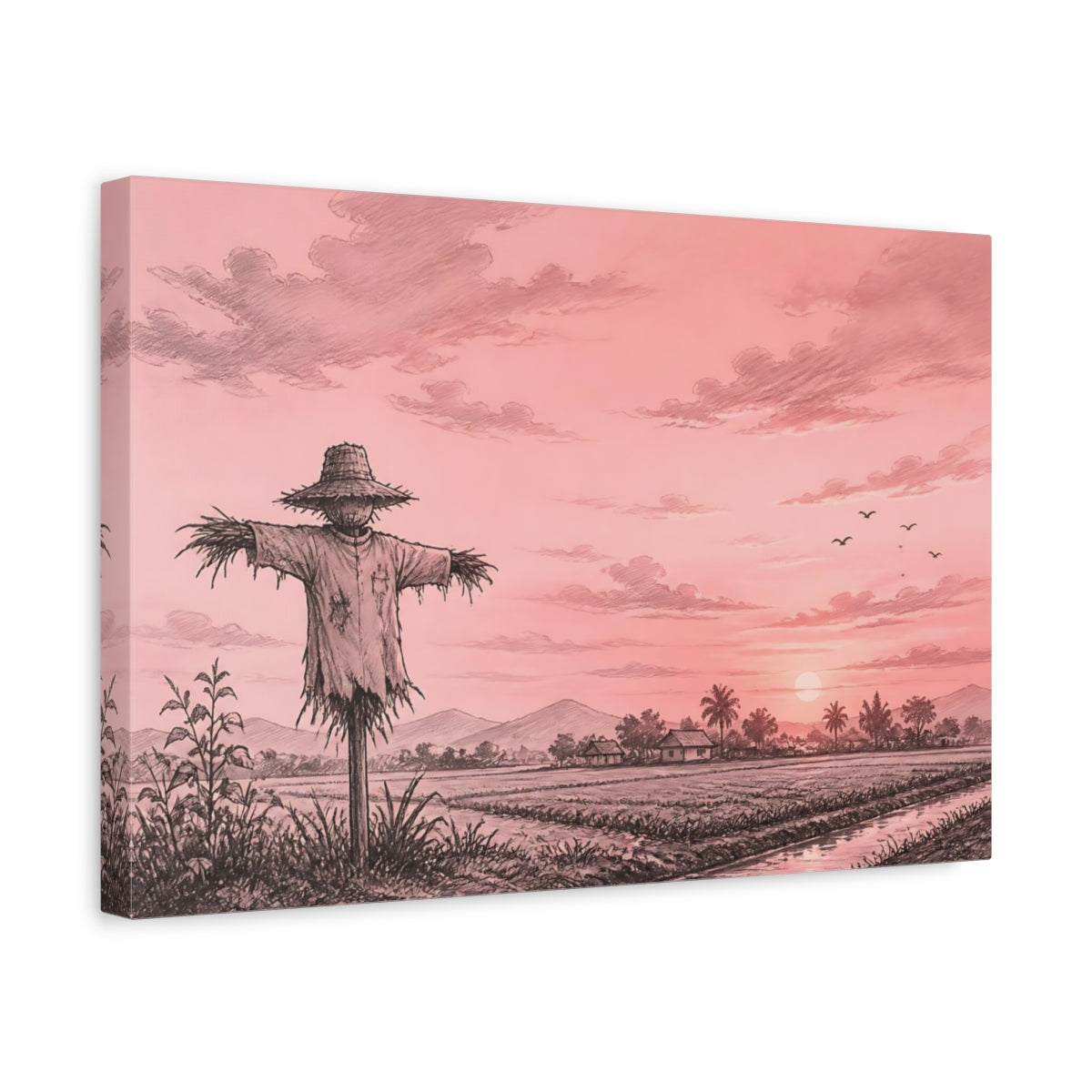 Side Mockup 4. Nature Scarecrow Pink And Black shown as stretched canvas wall art