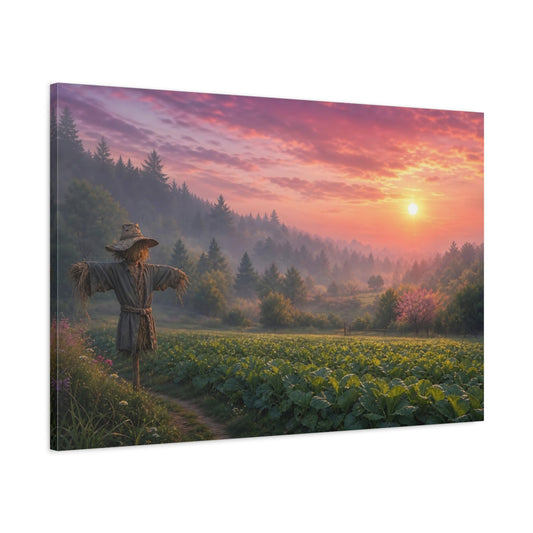 Main Mockup. Nature Scarecrow Scarecrow Sunset Field shown as stretched canvas wall art