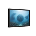 Side Mockup 6. Nature School Of Fish Blue Underwater shown as stretched canvas wall art