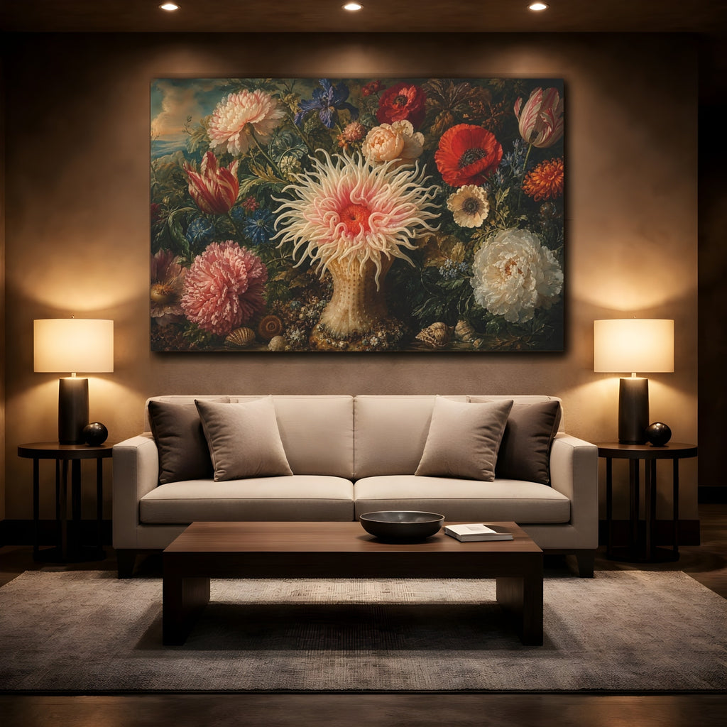 Mockup 2. Nature Sea Anemone Colorful Anemone shown as stretched canvas wall art