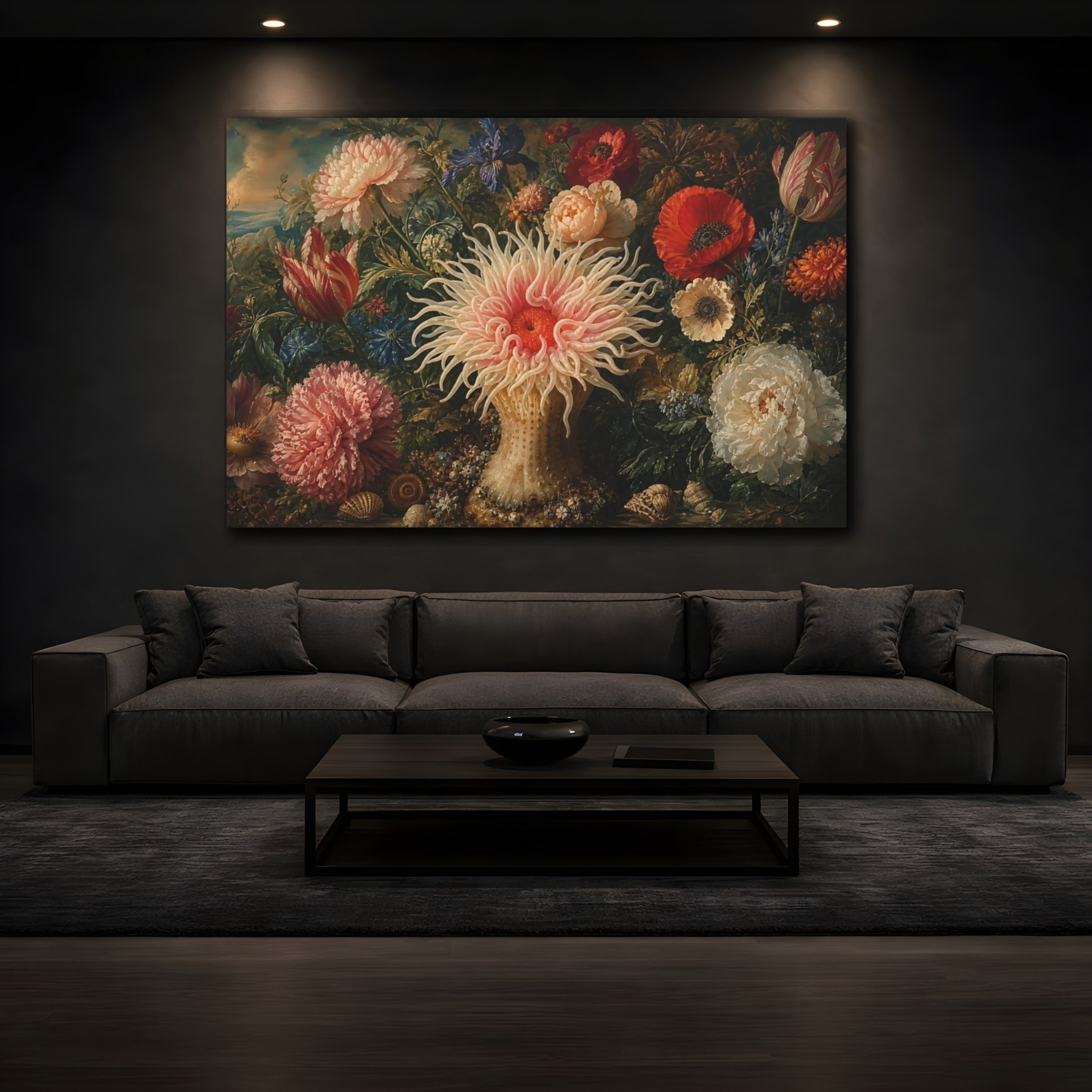 Mockup 3. Nature Sea Anemone Colorful Anemone shown as stretched canvas wall art