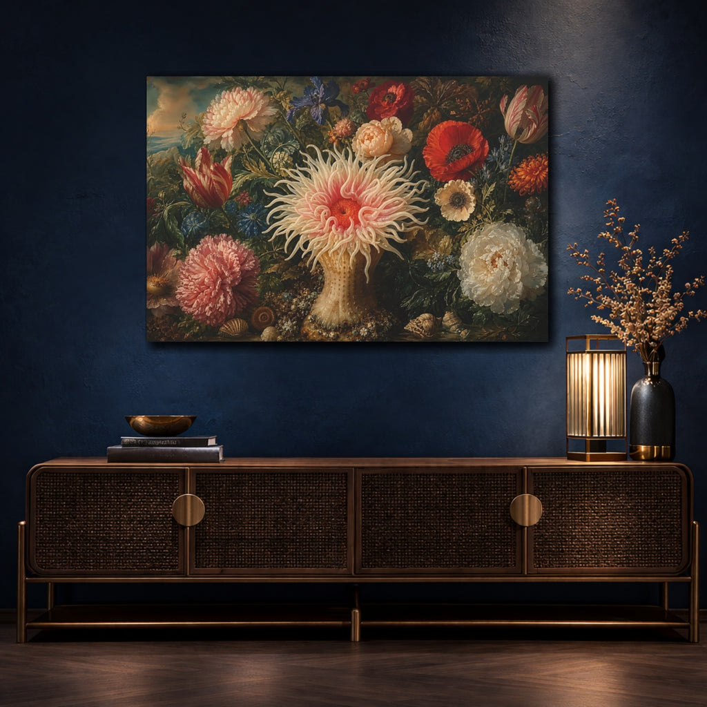 Mockup 4. Nature Sea Anemone Colorful Anemone shown as stretched canvas wall art