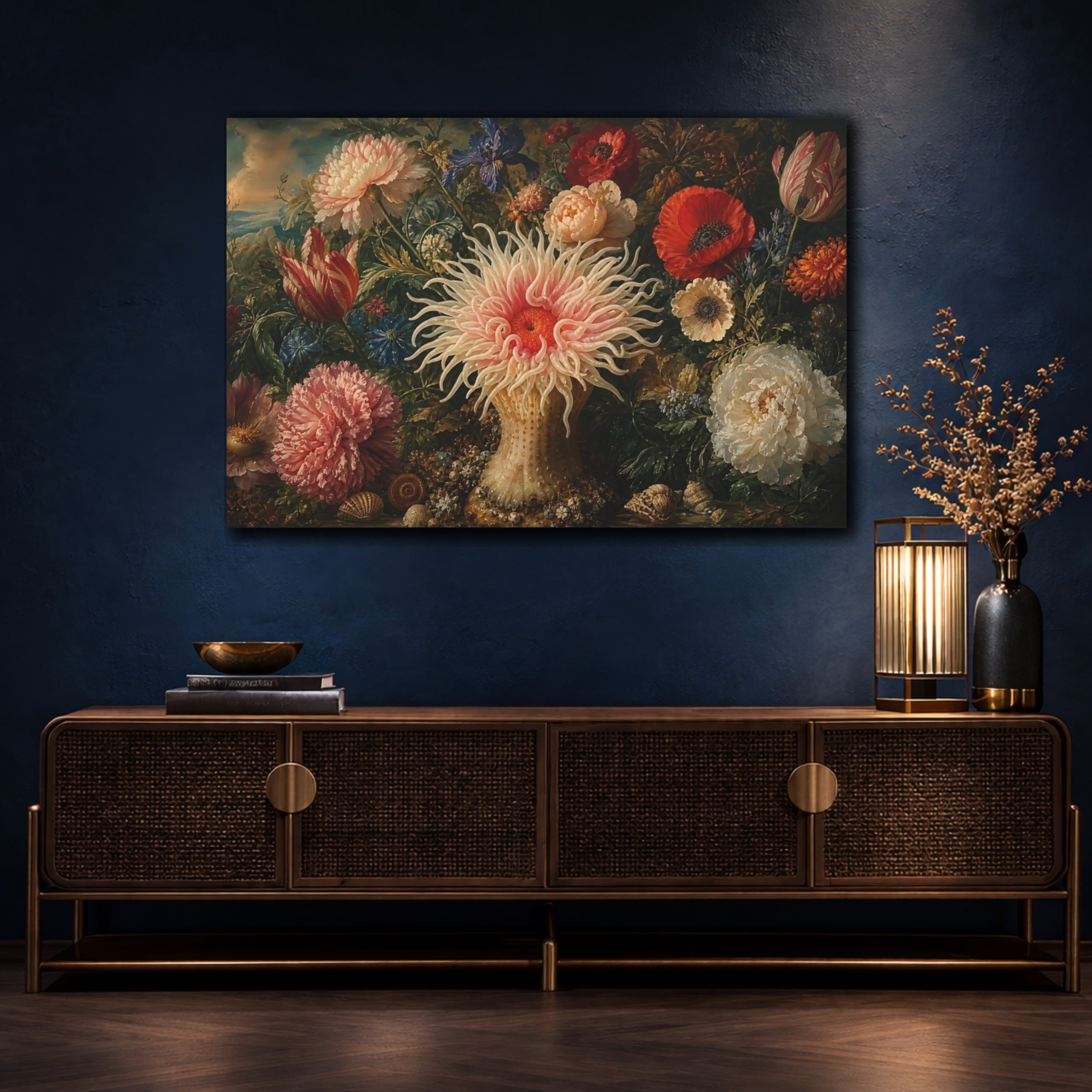 Mockup 4. Nature Sea Anemone Colorful Anemone shown as stretched canvas wall art