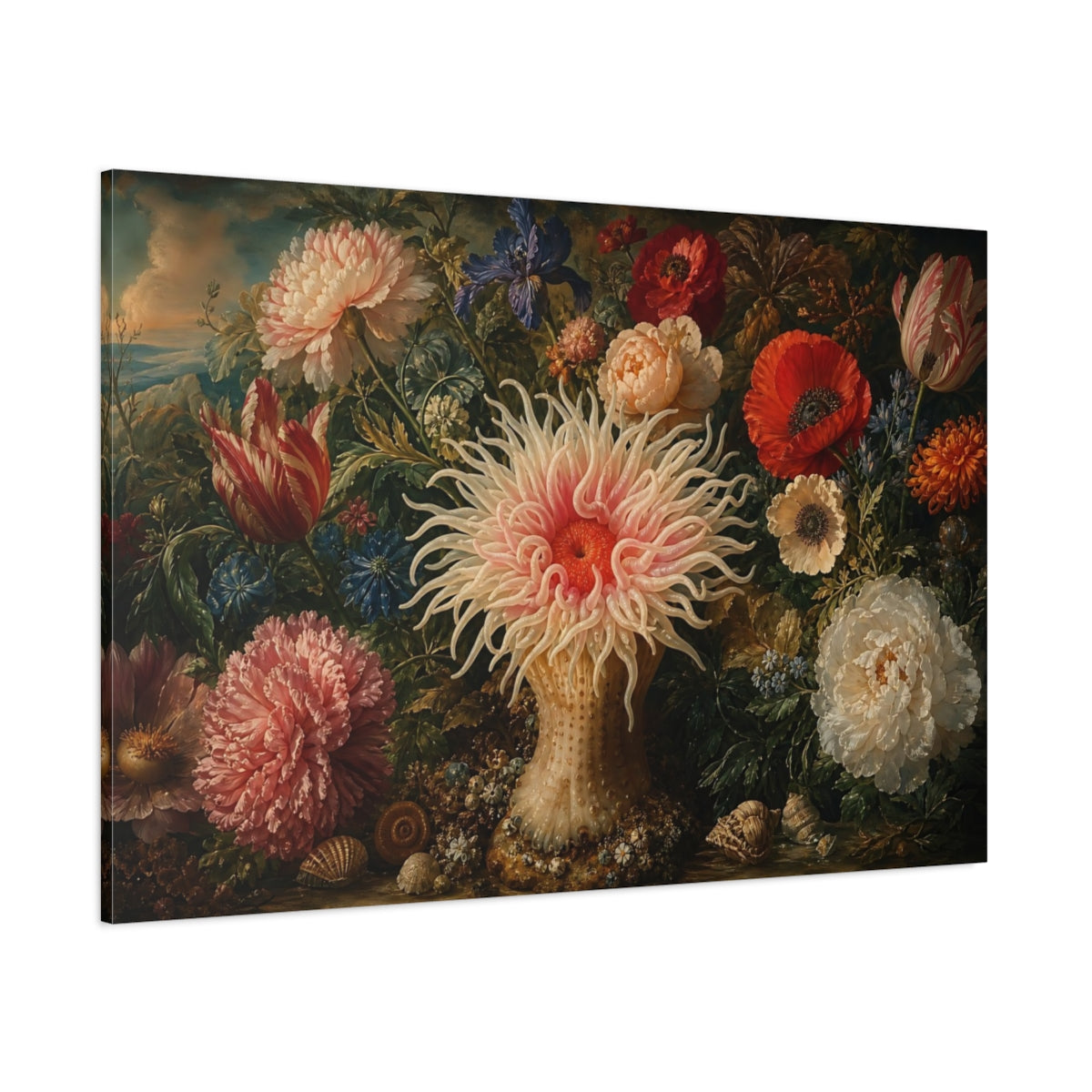 Side Mockup 1. Nature Sea Anemone Colorful Anemone shown as stretched canvas wall art
